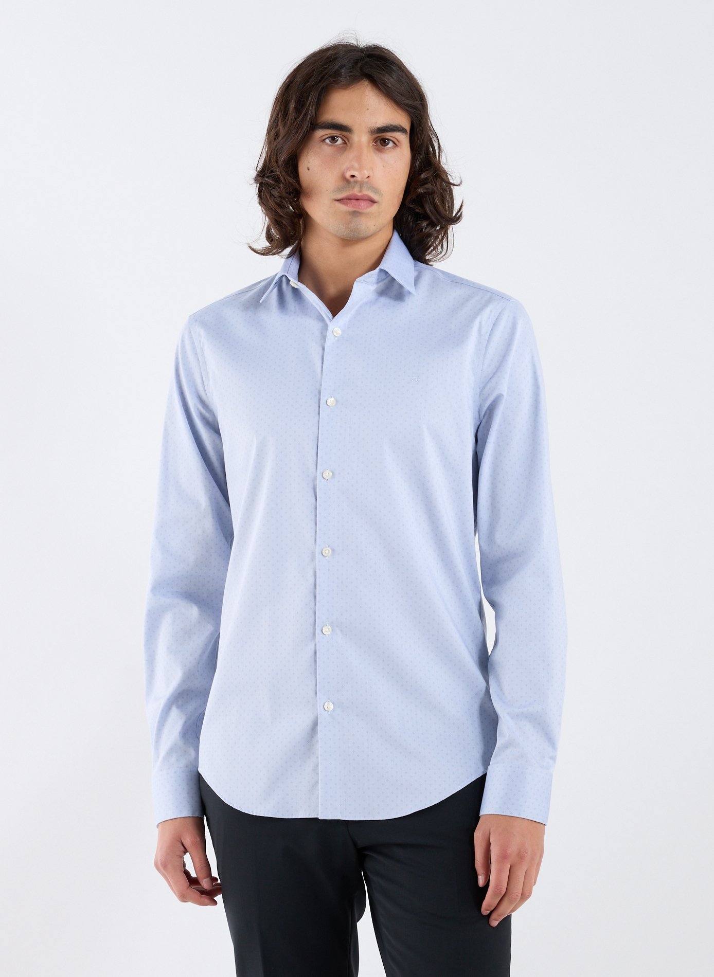 CALVIN KLEIN Chemise slim en coton mélangé Bleu