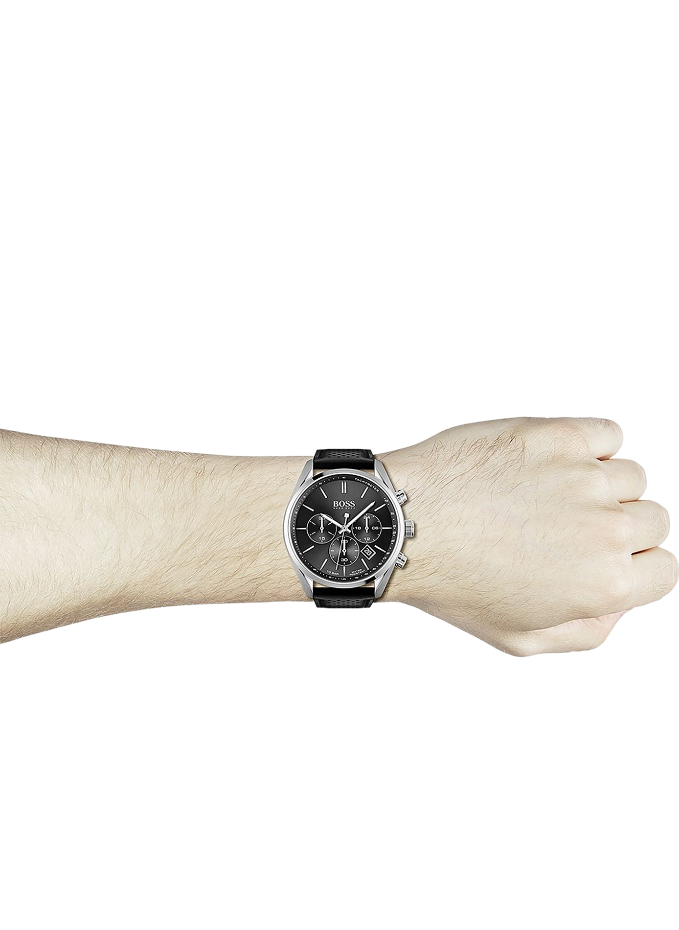 Montre chronographe bracelet en cuir BOSS Noir