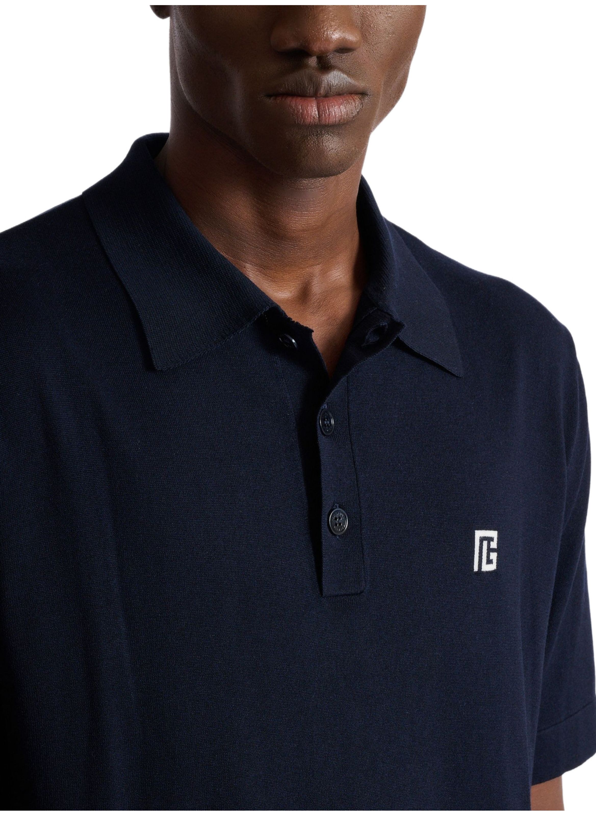 Polo en coton brodé BALMAIN Bleu