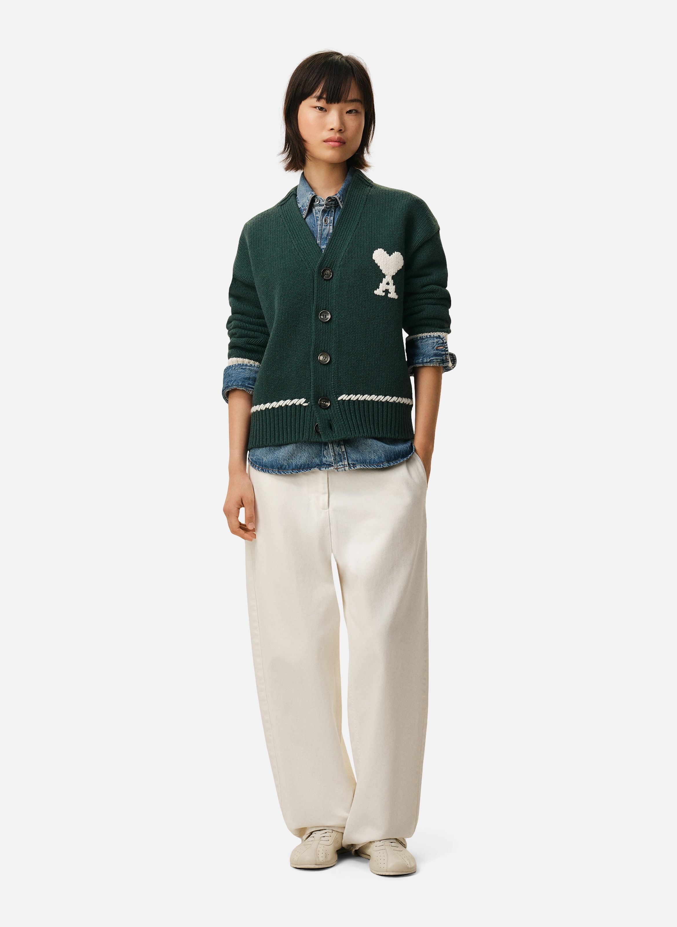 Cardigan ami de coeur unisexe en laine AMI PARIS Vert