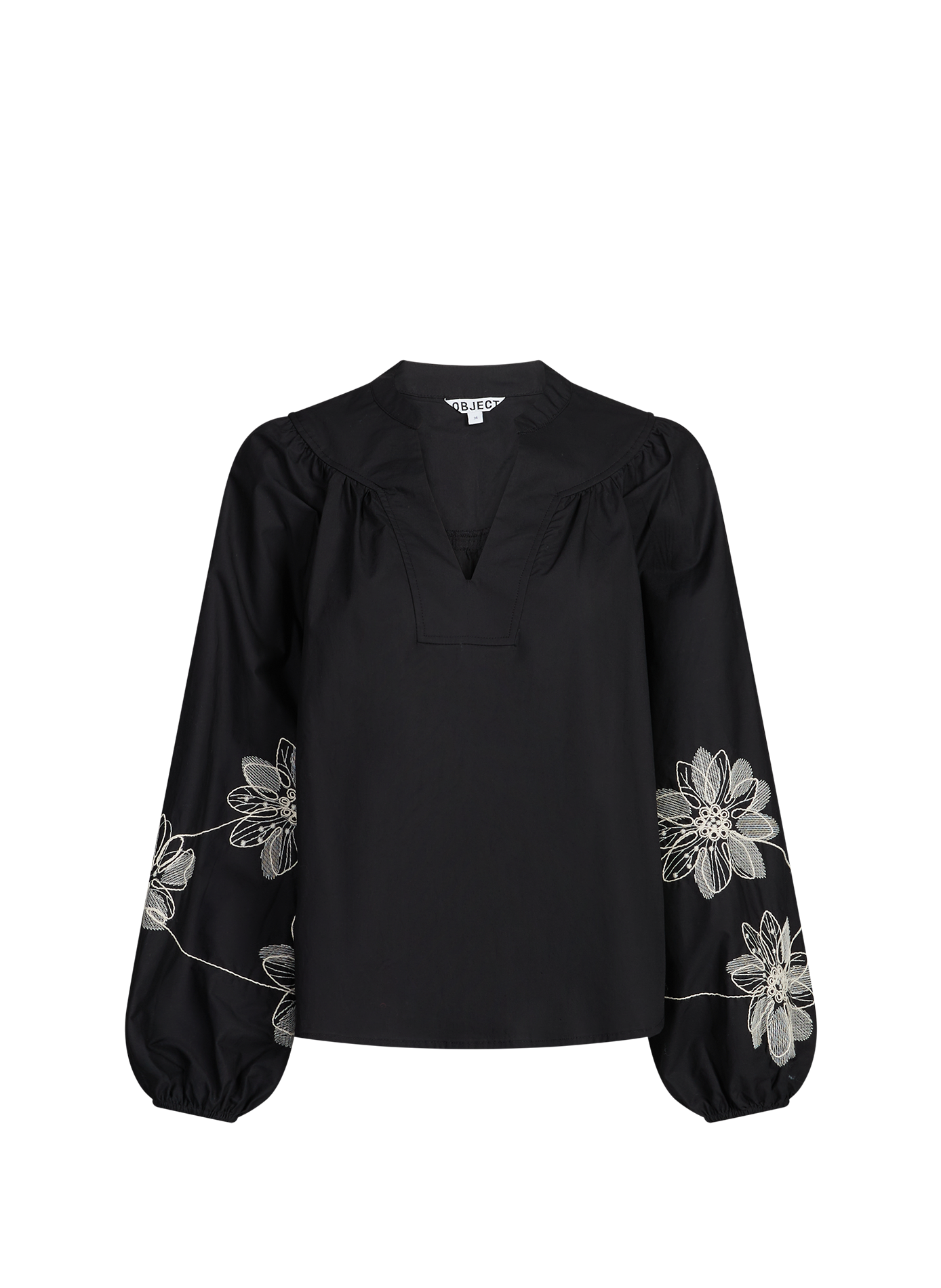 Blouse Objmerle fleurs brodées en coton OBJECT Noir