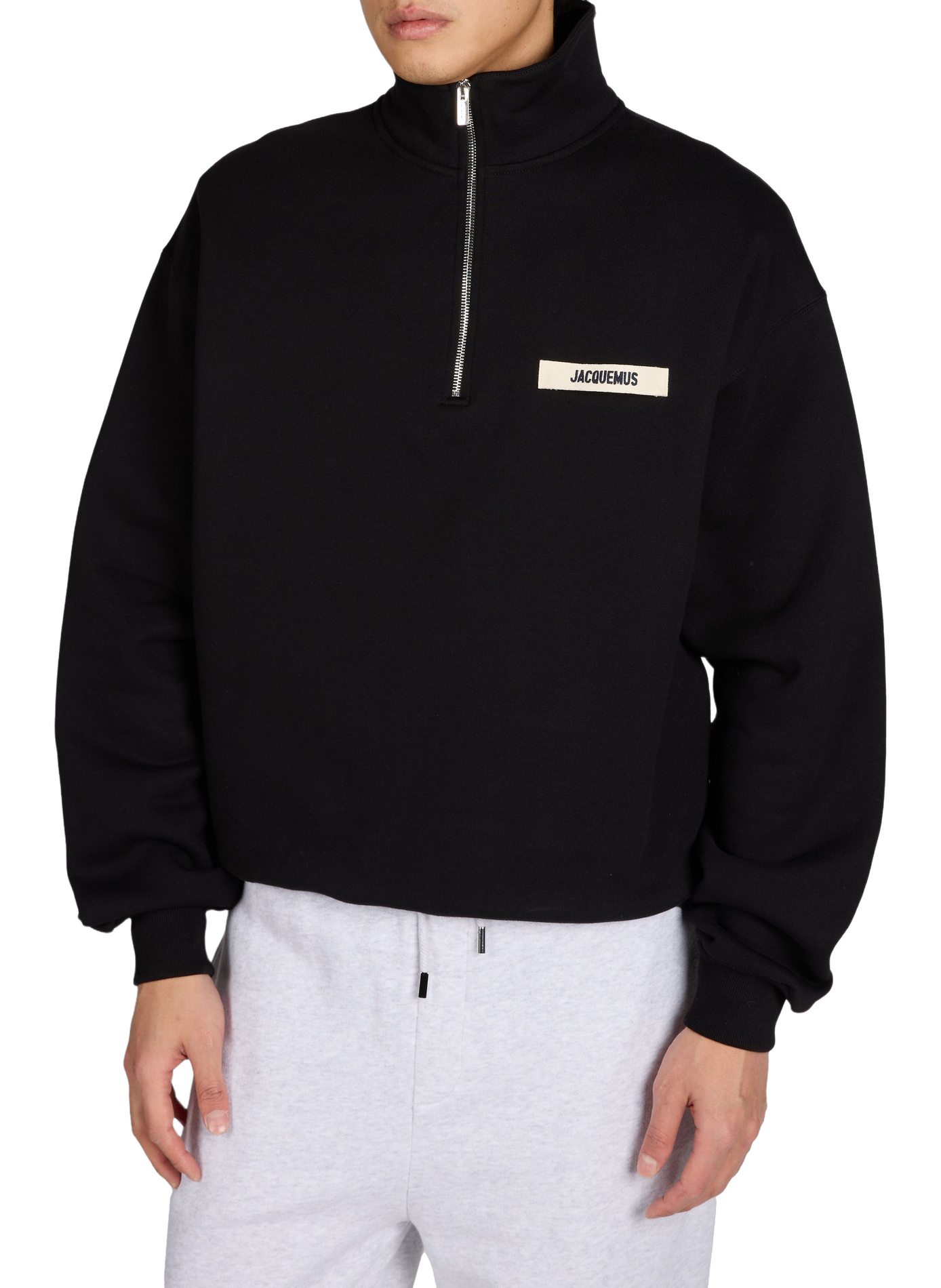 Zip-up trucker sweatshirt in cotton Gros Grain JACQUEMUS Black