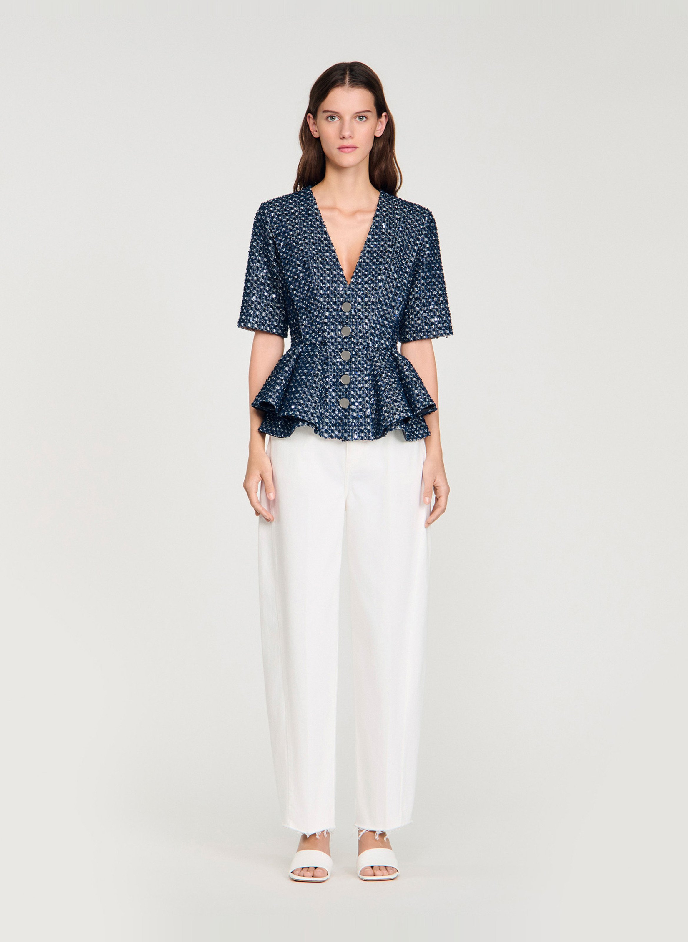 Veste col v à sequins SANDRO Bleu