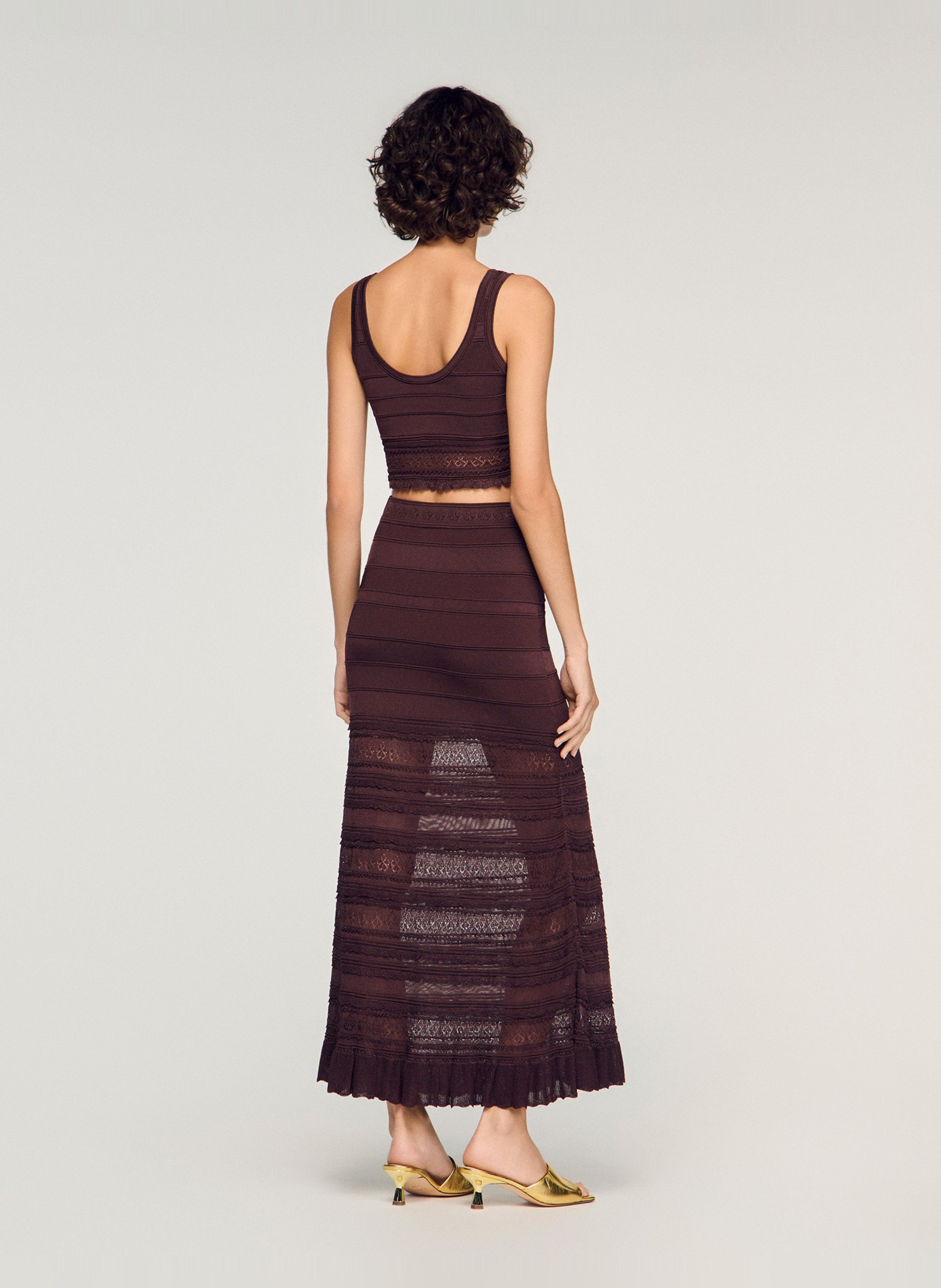 Jupe longue en maille SANDRO Marron