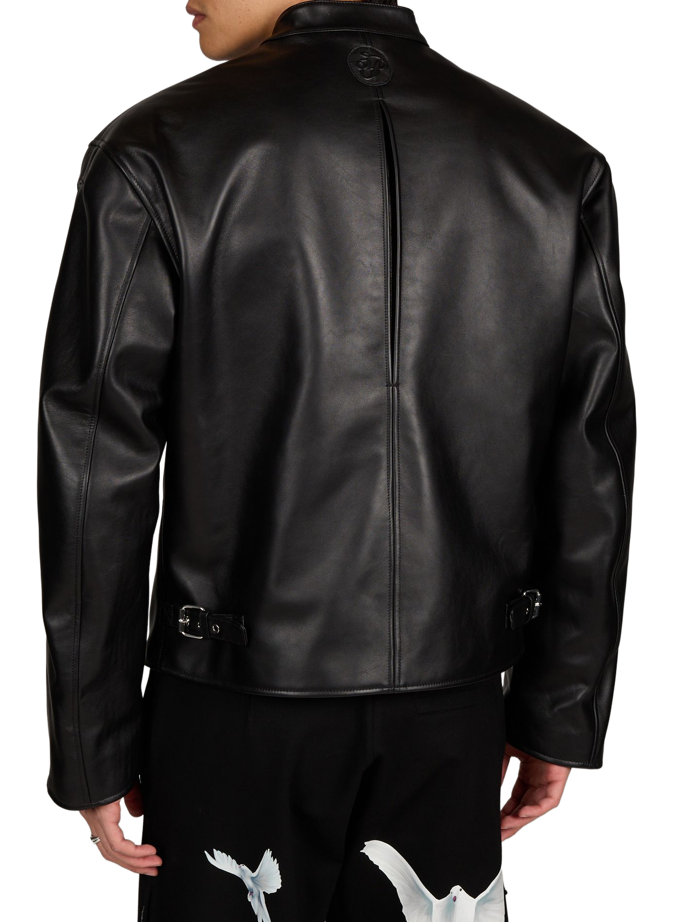 Veste à col montant oiseaux en cuir  3 PARADIS Noir