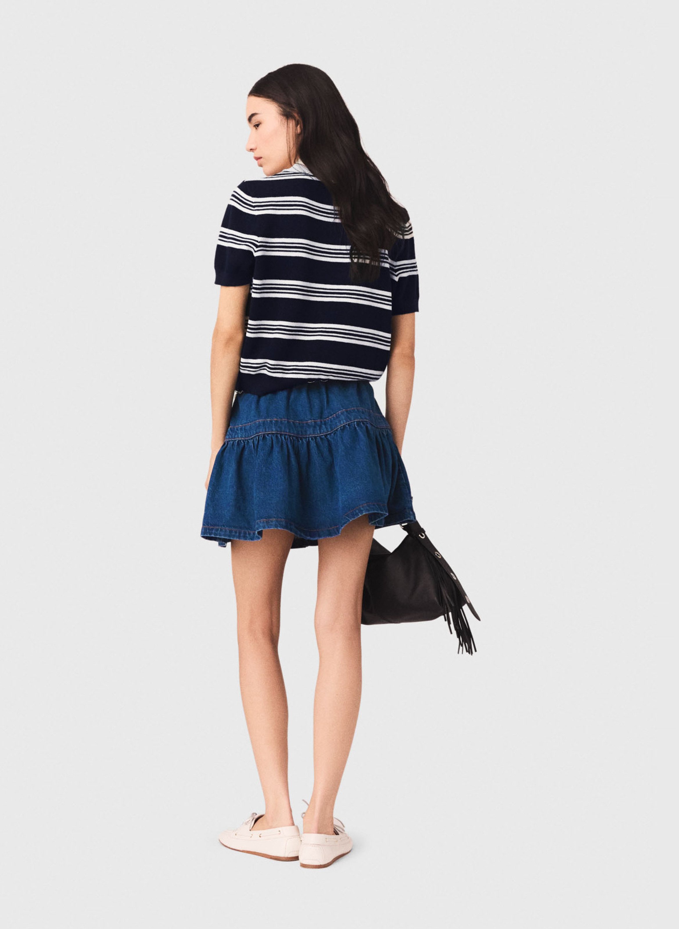 Jupe courte évasée en coton MAJE Bleu