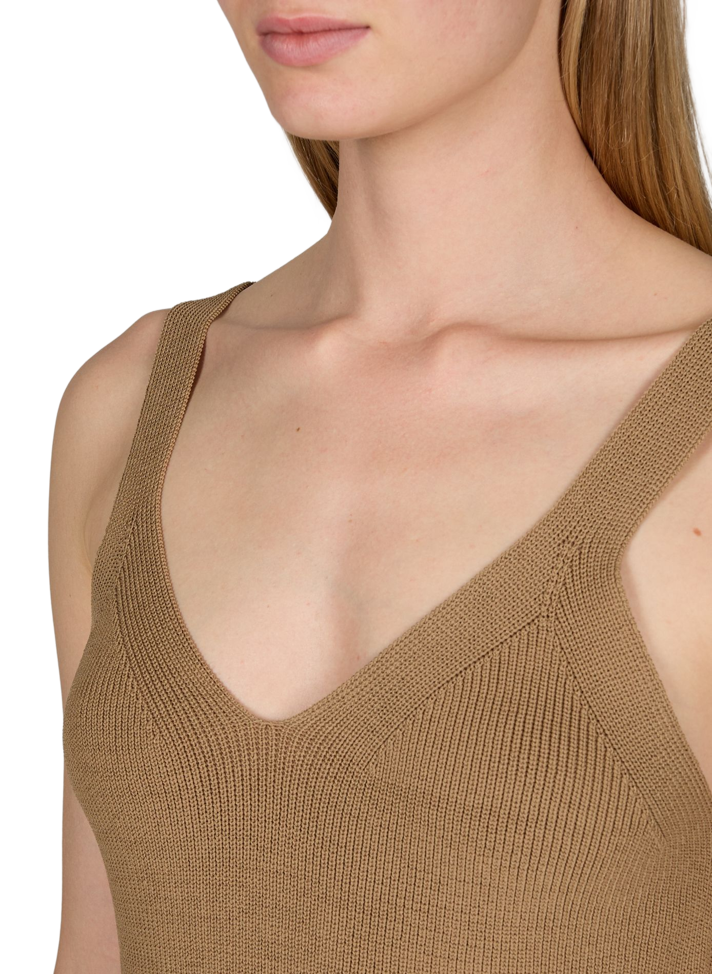 Ribbed sleeveless V-neck top ROUGE EDIT Brown