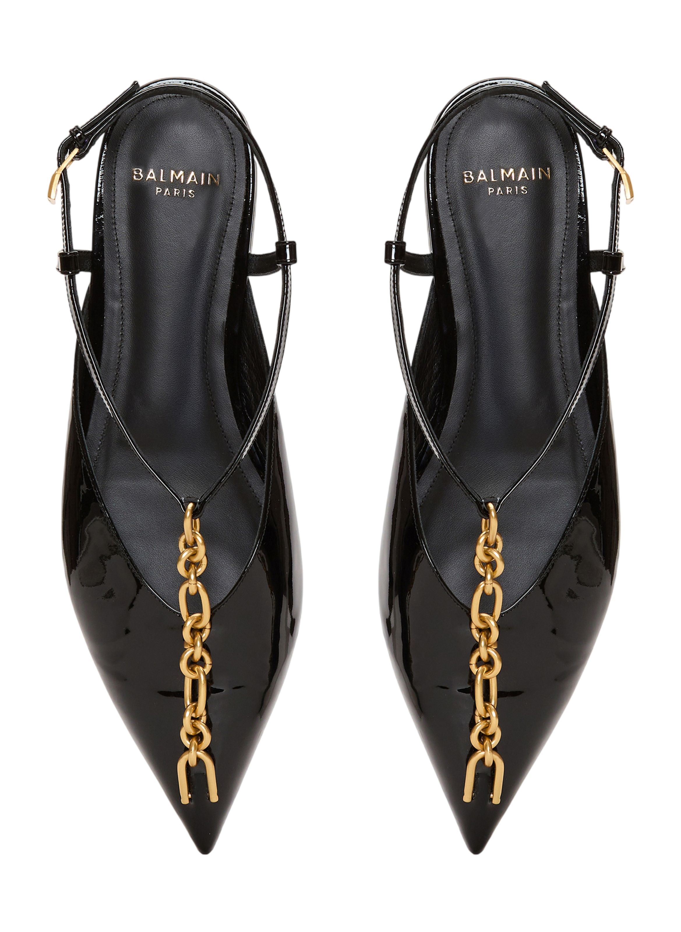 Sandales sync plates en cuir verni avec chaîne BALMAIN Noir