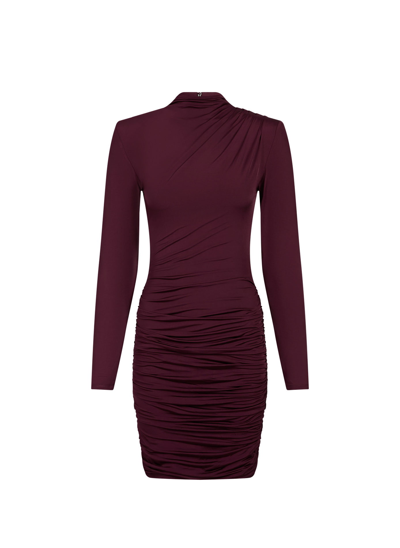 Robe froncée à manches longues et col asymétrique ROTATE Rouge