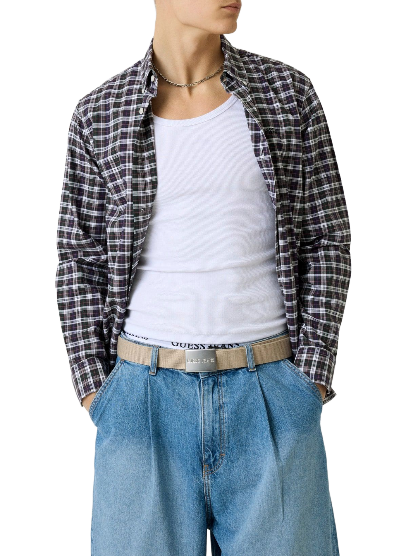 Checked shirt with embroidered logo in cotton GUESS Green