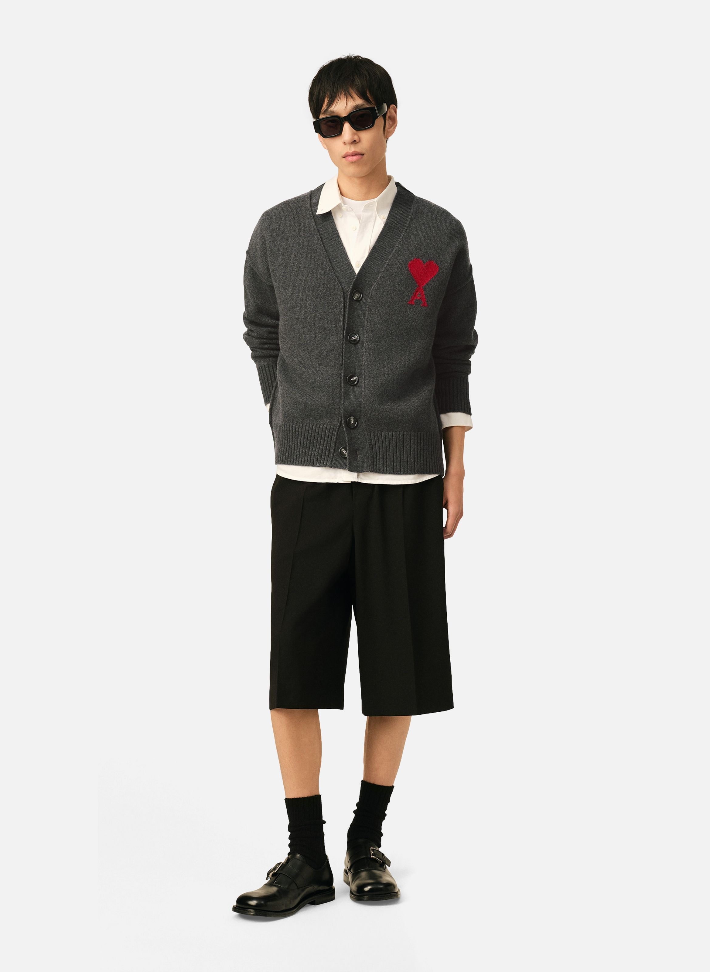 Cardigan unisexe en laine ami de coeur AMI PARIS Gris