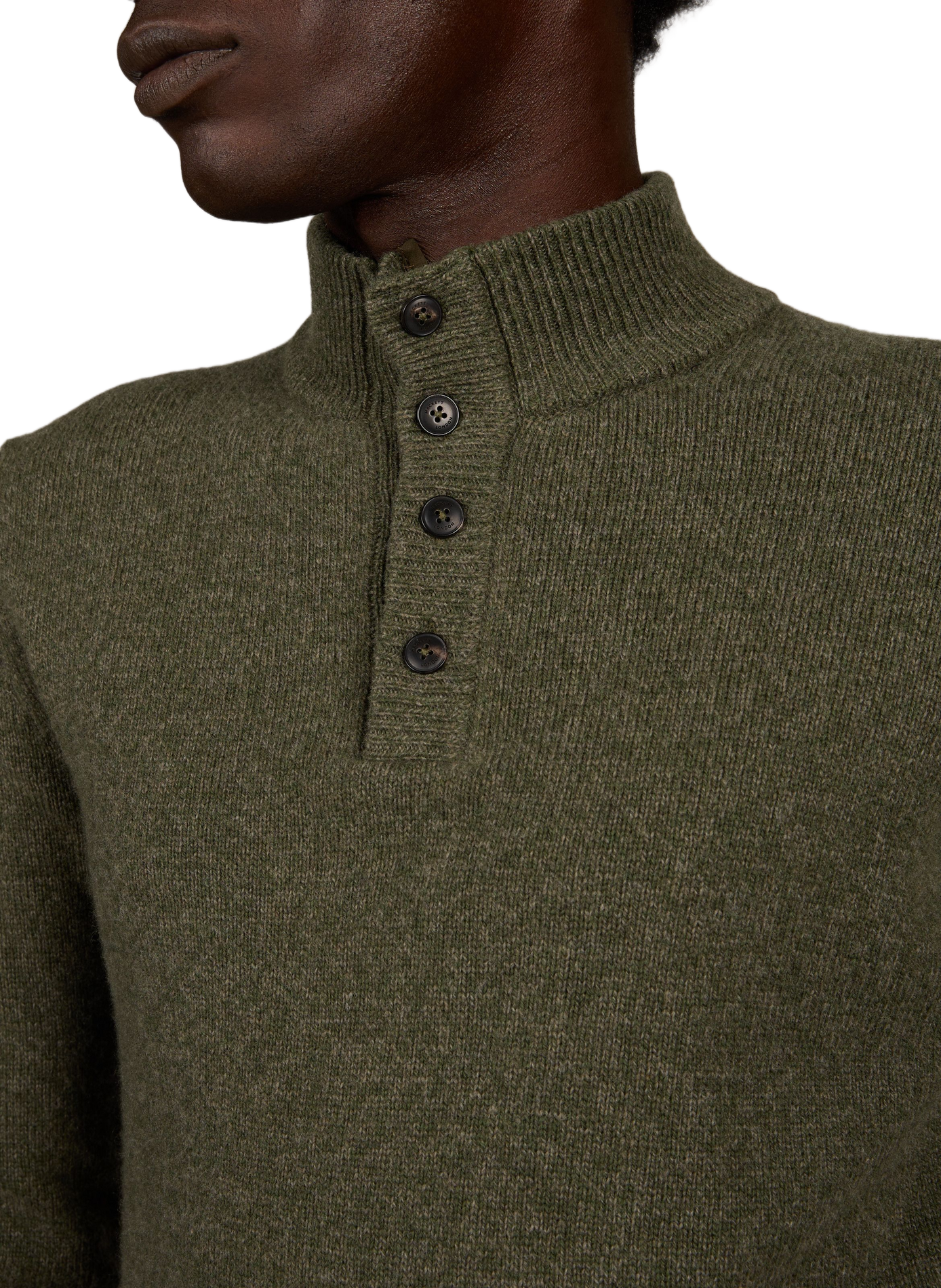 Buttoned high-neck wool sweater HACKETT Khaki
