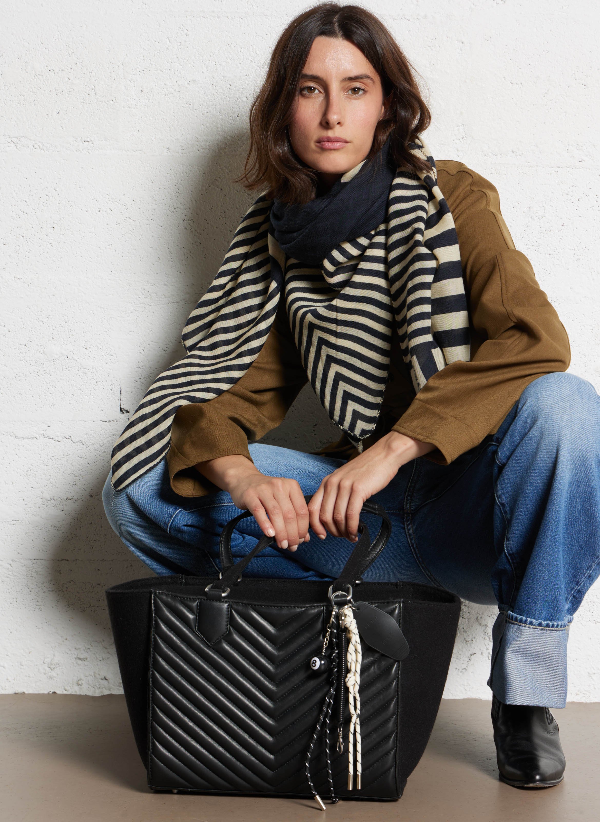 Cabas matelassage chevrons mix 1440 l IKKS Noir