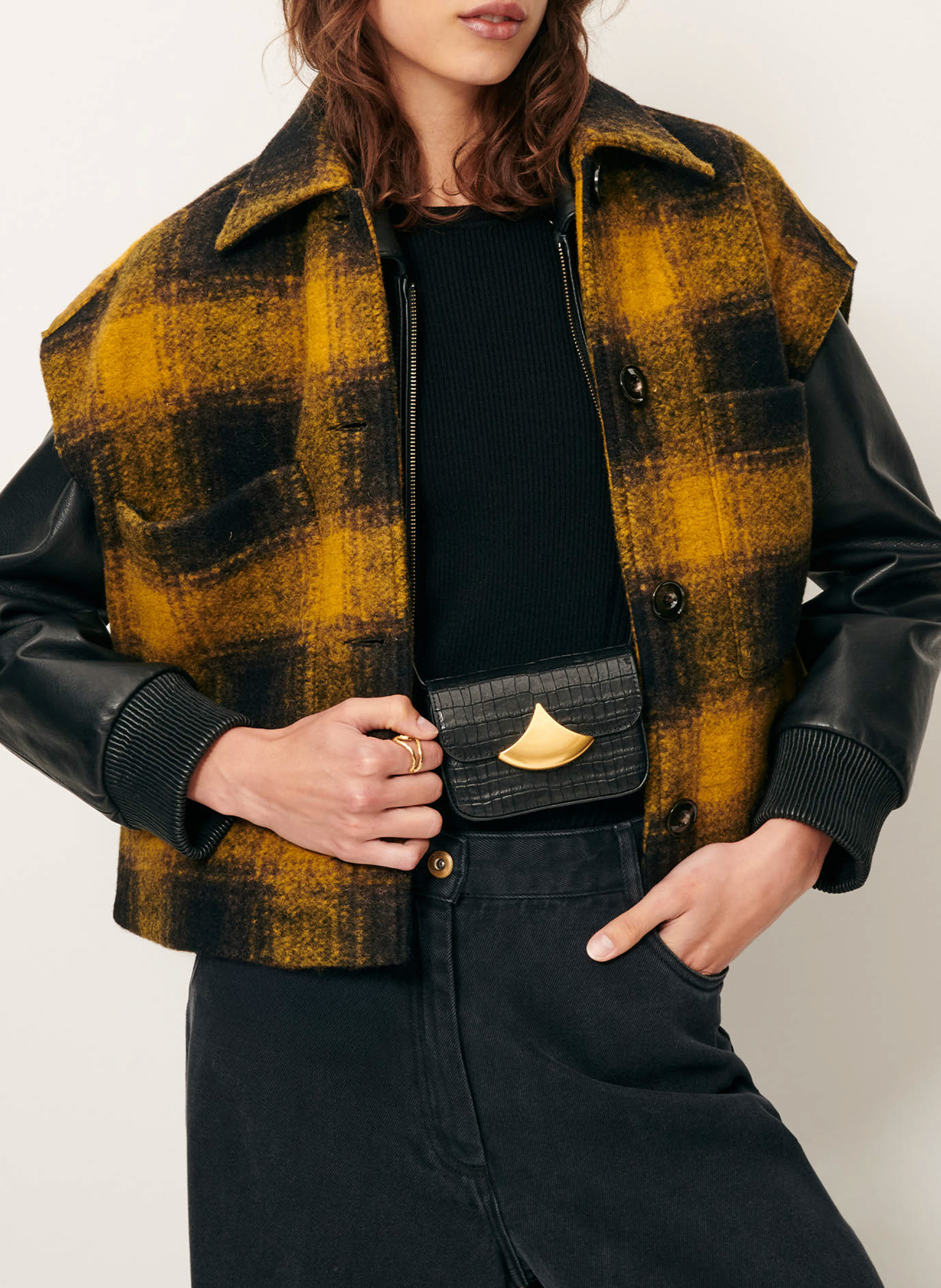 Veste col classique à carreaux en laine mélangée woodborn SESSUN Kaki