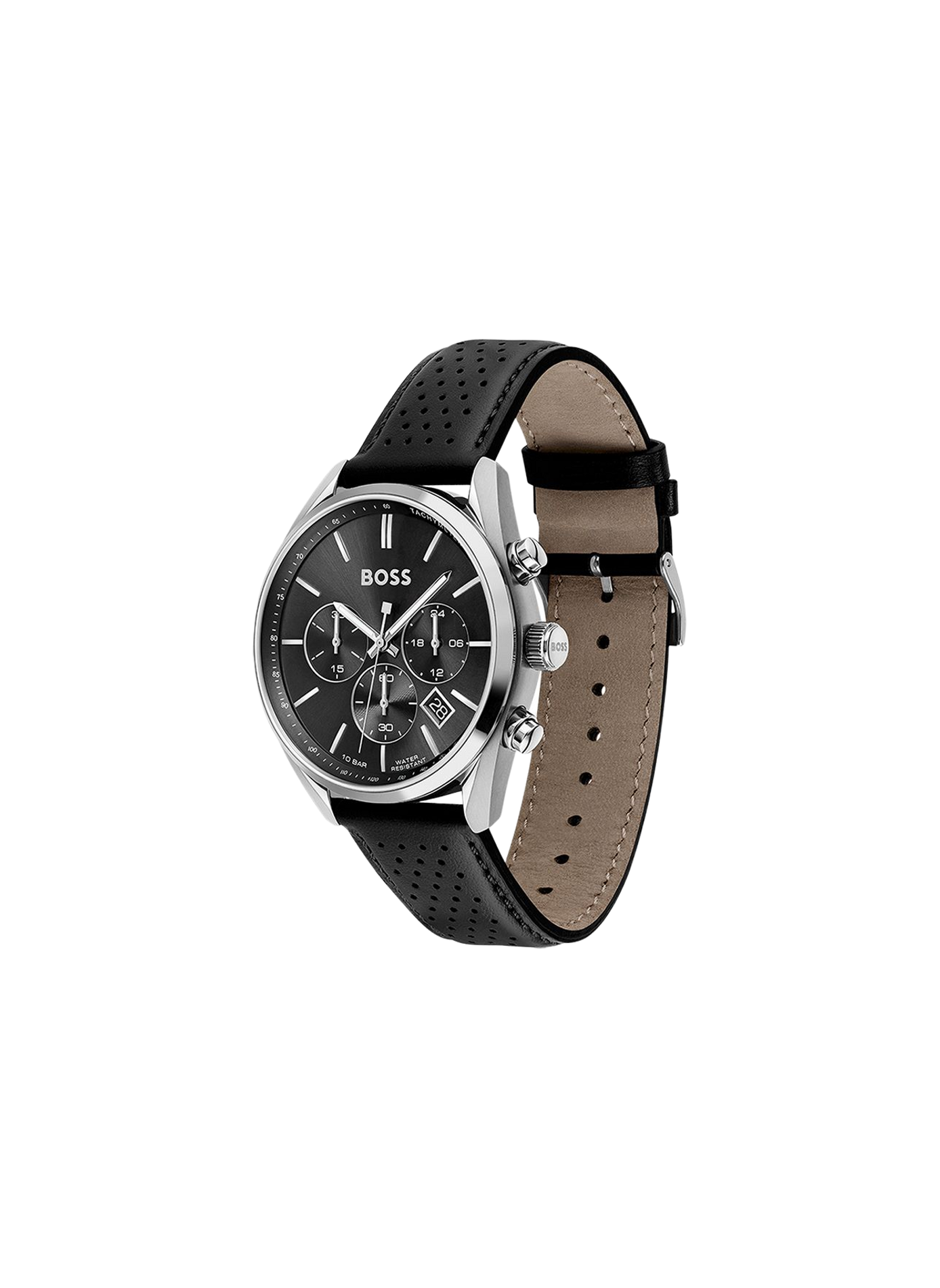 Montre chronographe bracelet en cuir BOSS Noir