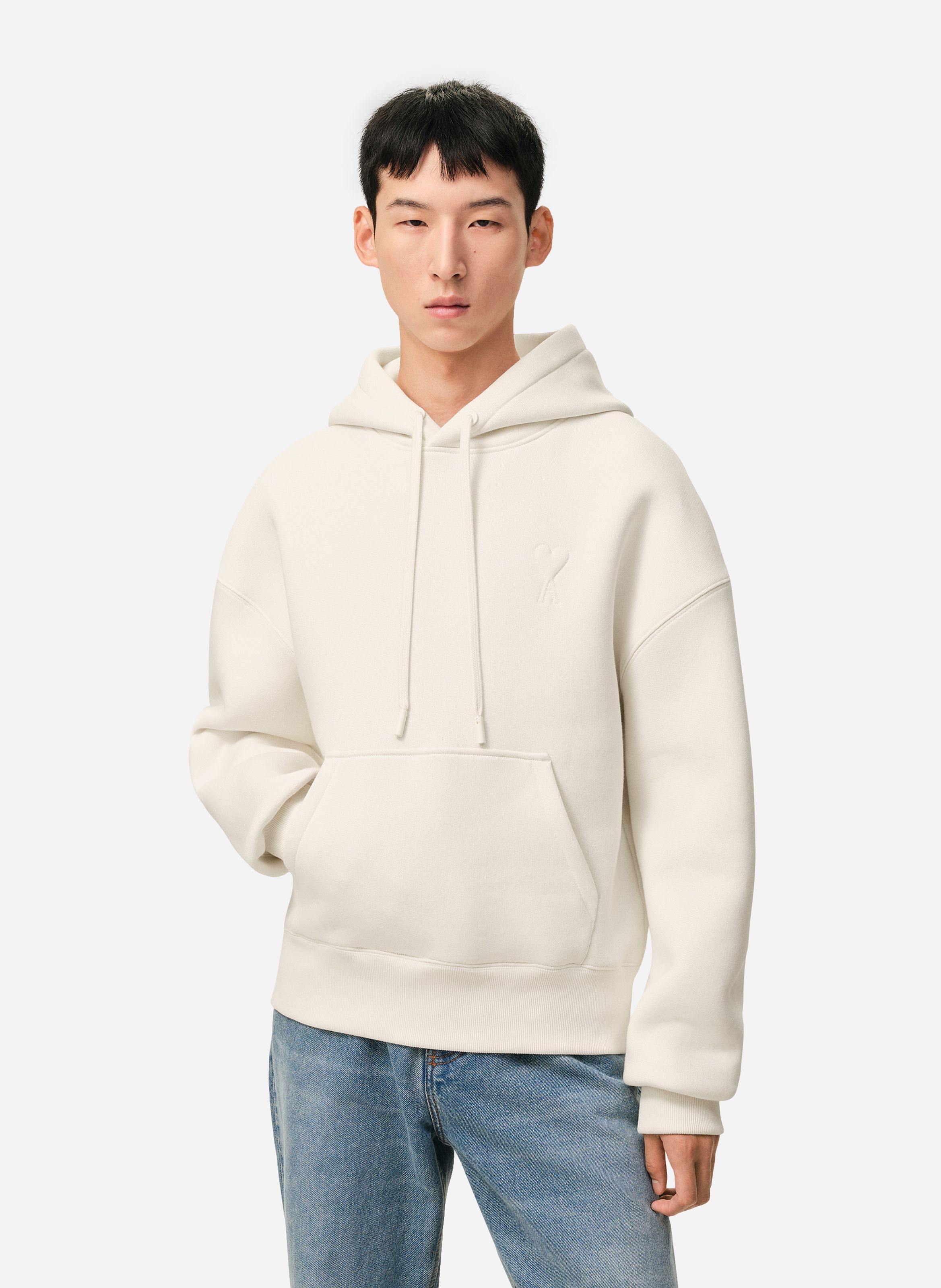 Hoodie ami de coeur embossé unisexe en coton AMI PARIS Blanc