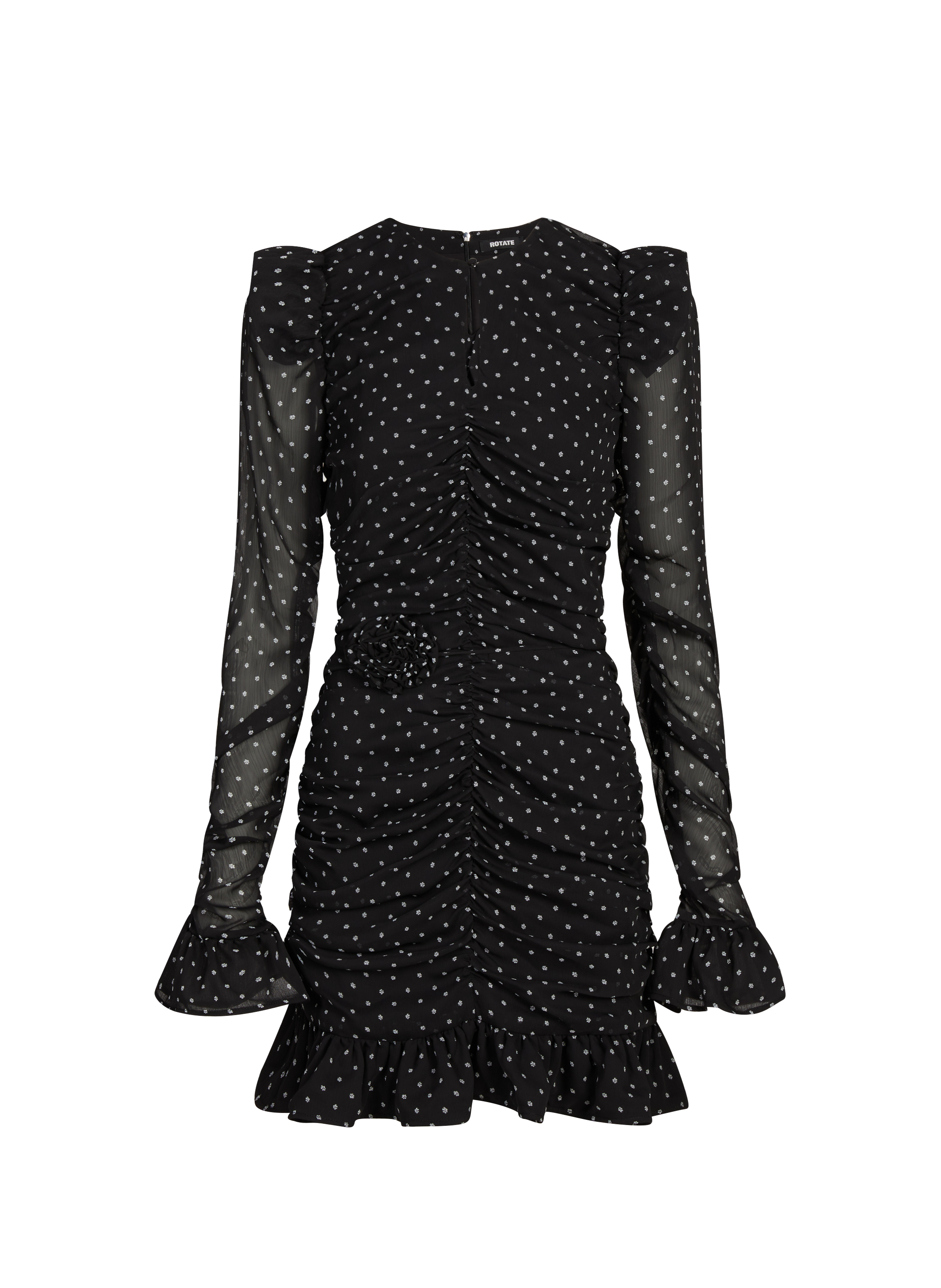 Short polka dot ruched dress ROTATE Black