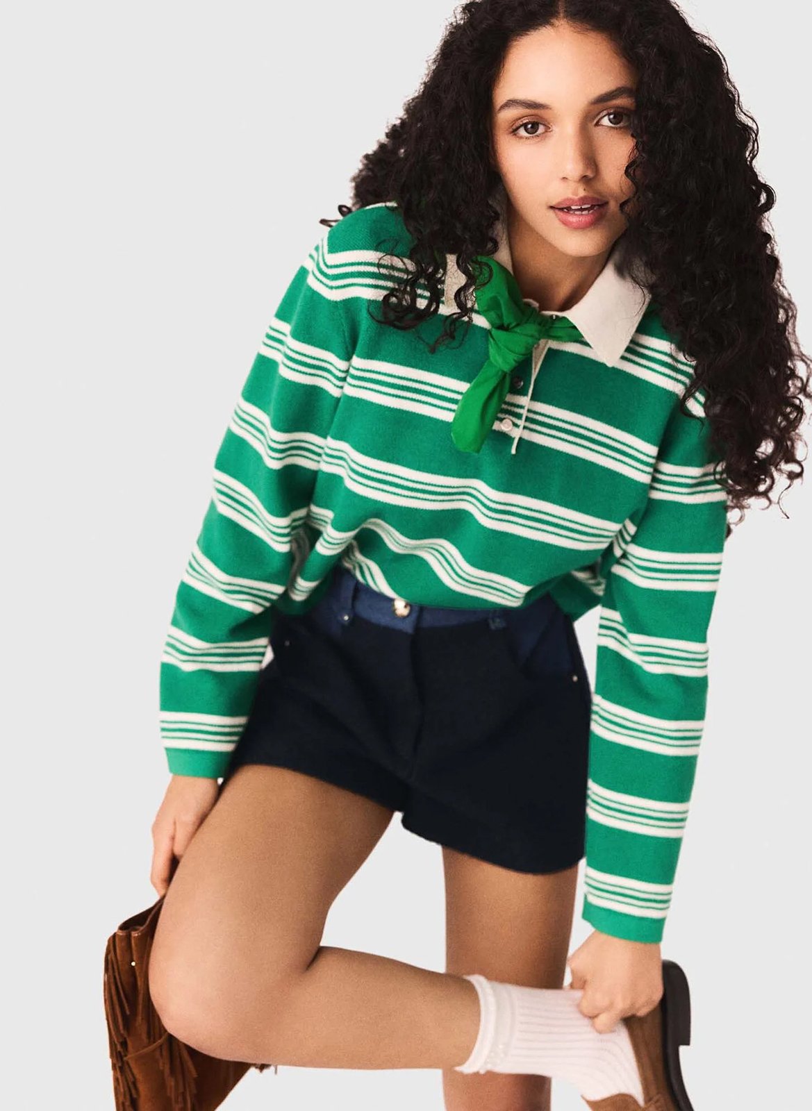 Polo manches longues à rayures MAJE Vert