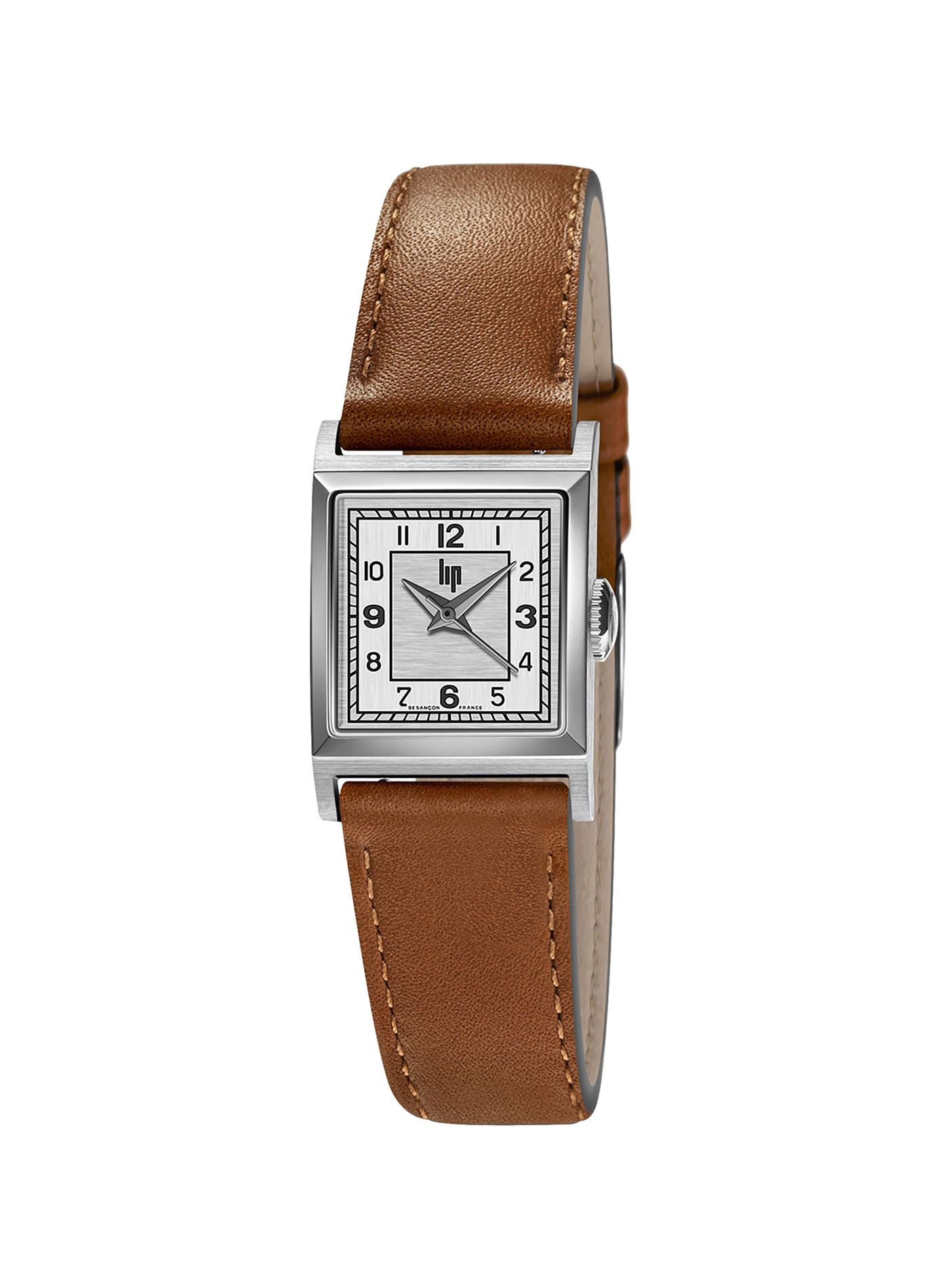 Montre carrée bracelet en cuir LIP Argent