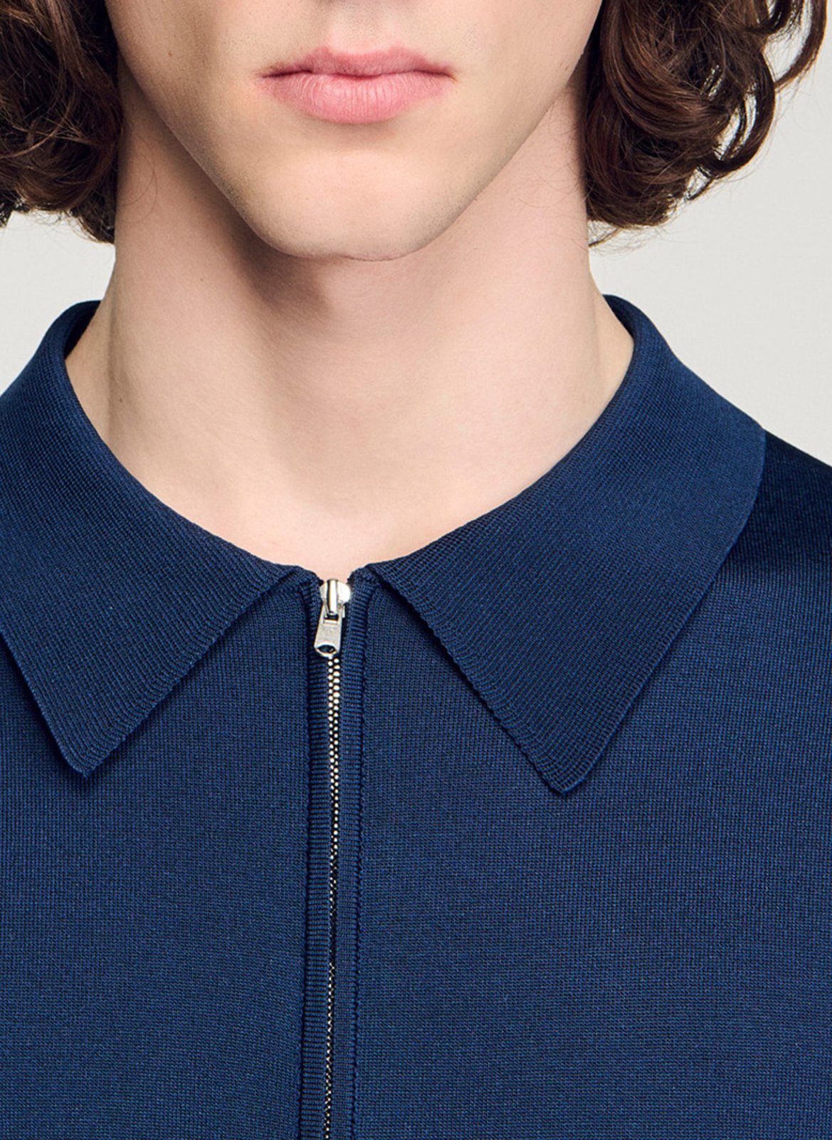 T-shirt manches courtes à col polo zippé SANDRO Bleu