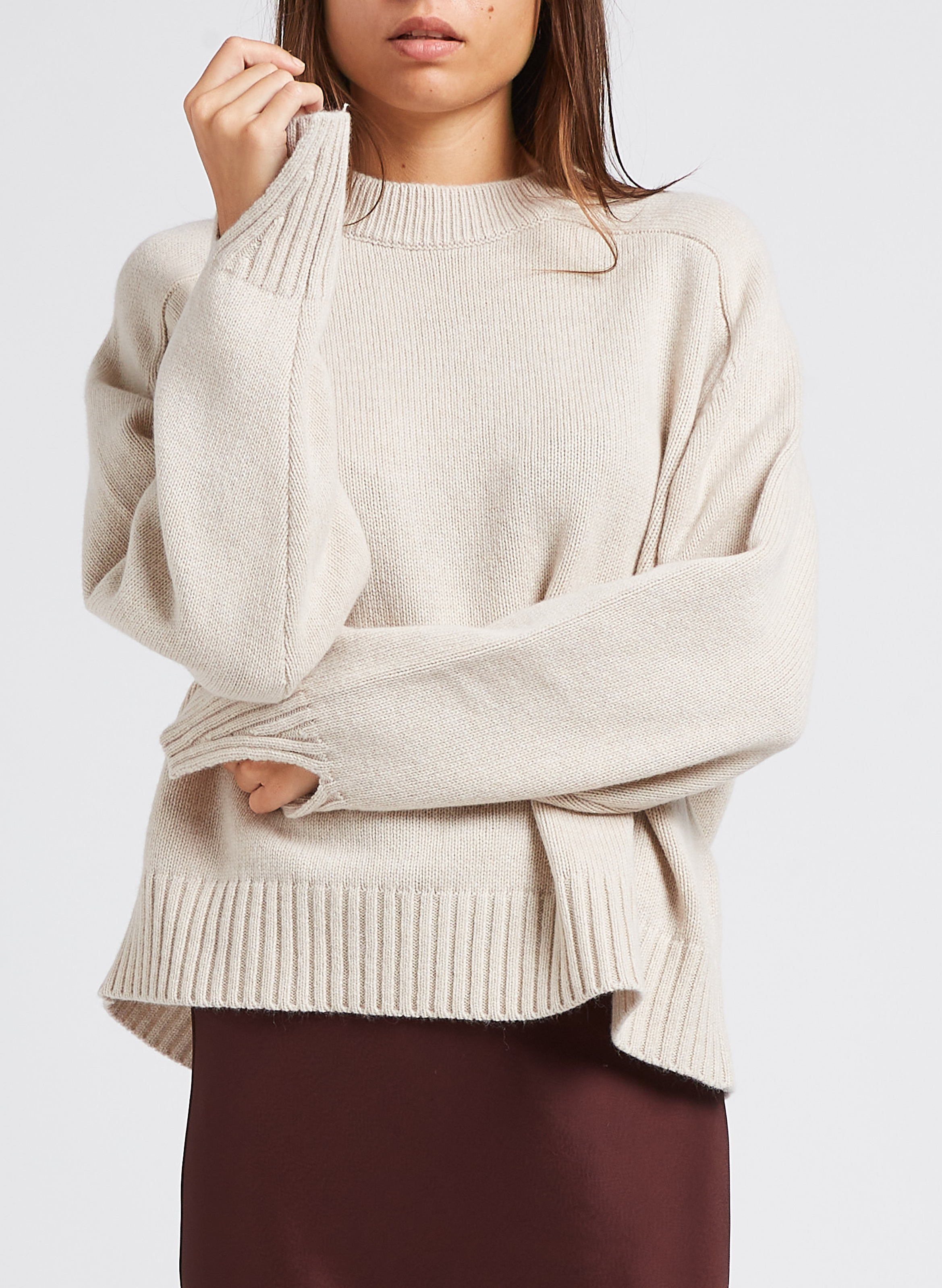 Pull col rond ample en laine will SOEUR Beige