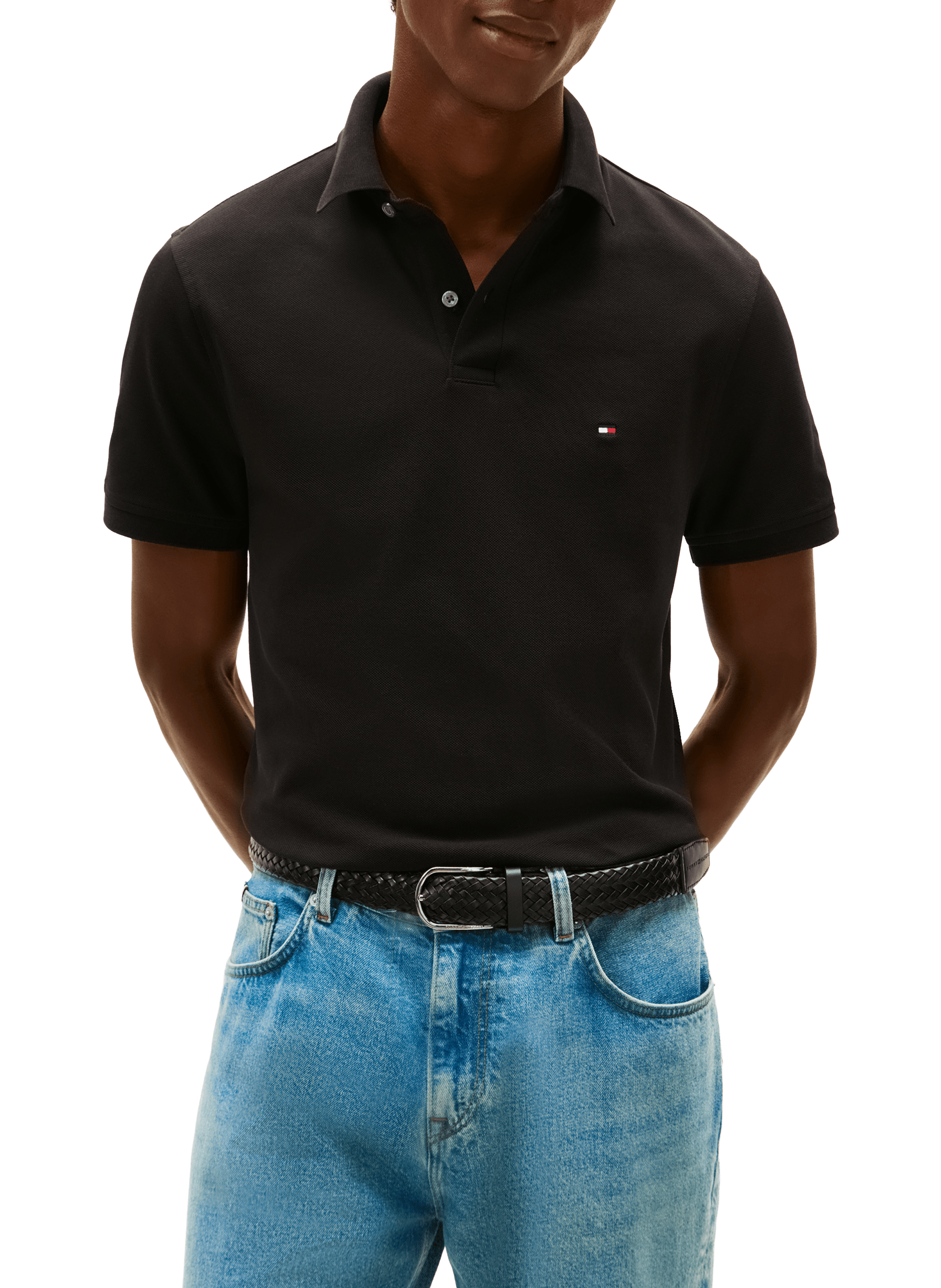 Straight-fit cotton piqué shirt TOMMY HILFIGER Black