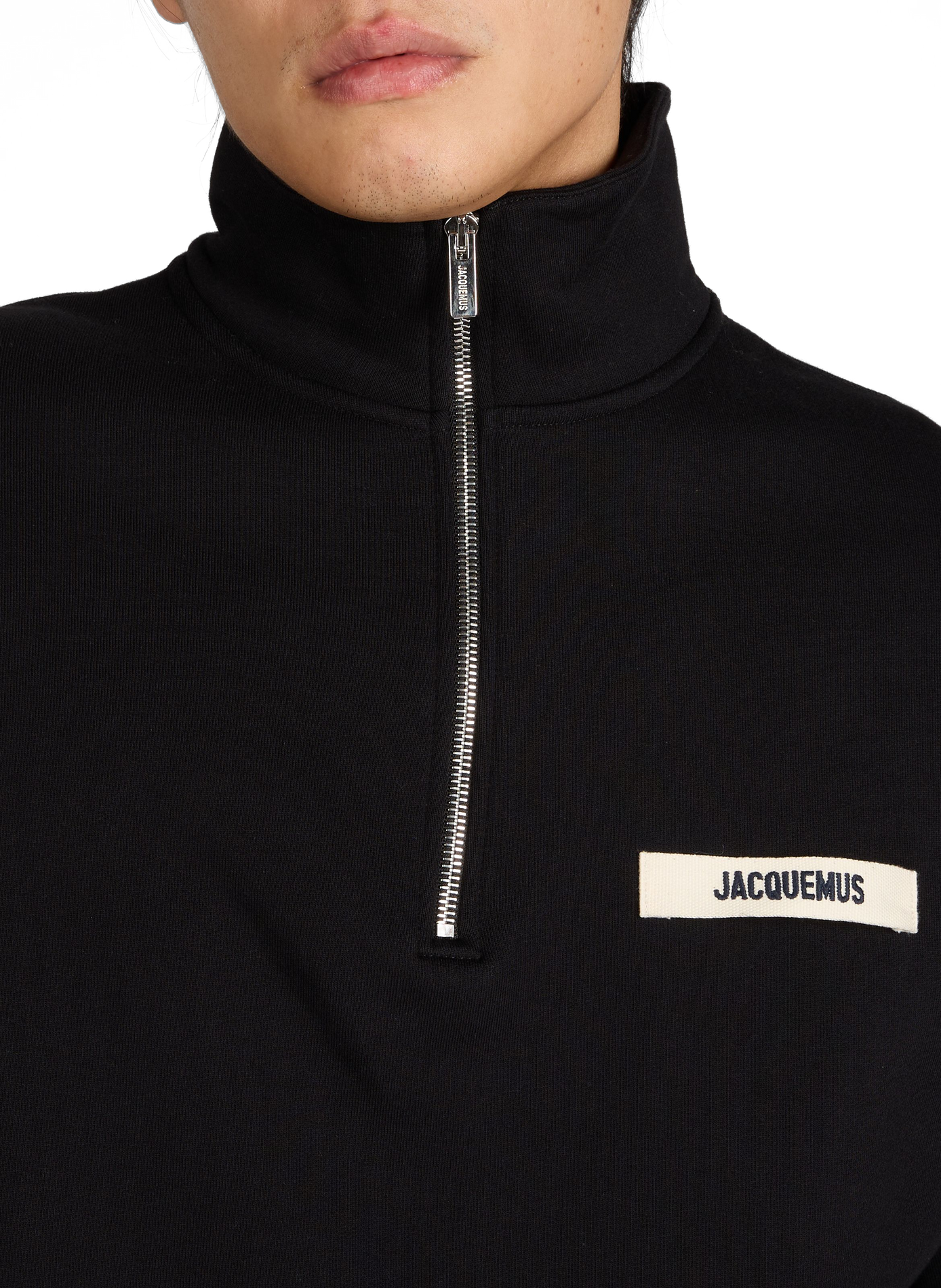 Zip-up trucker sweatshirt in cotton Gros Grain JACQUEMUS Black