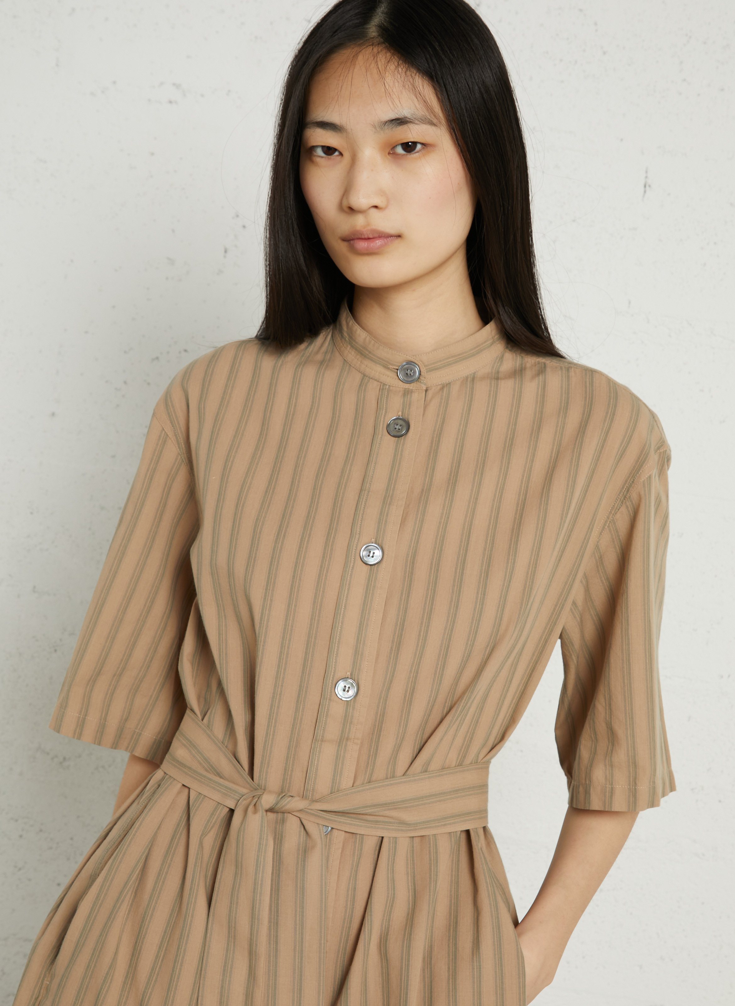 Robe midi col mao en coton izzo SOEUR Beige