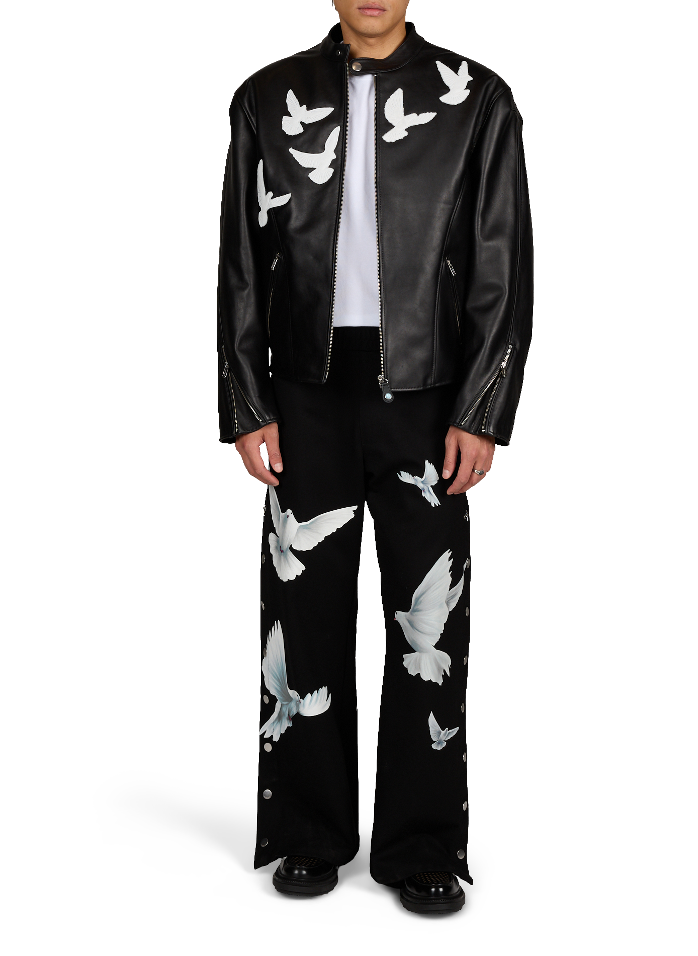 Straight printed pants with buttons 3 PARADIS Black