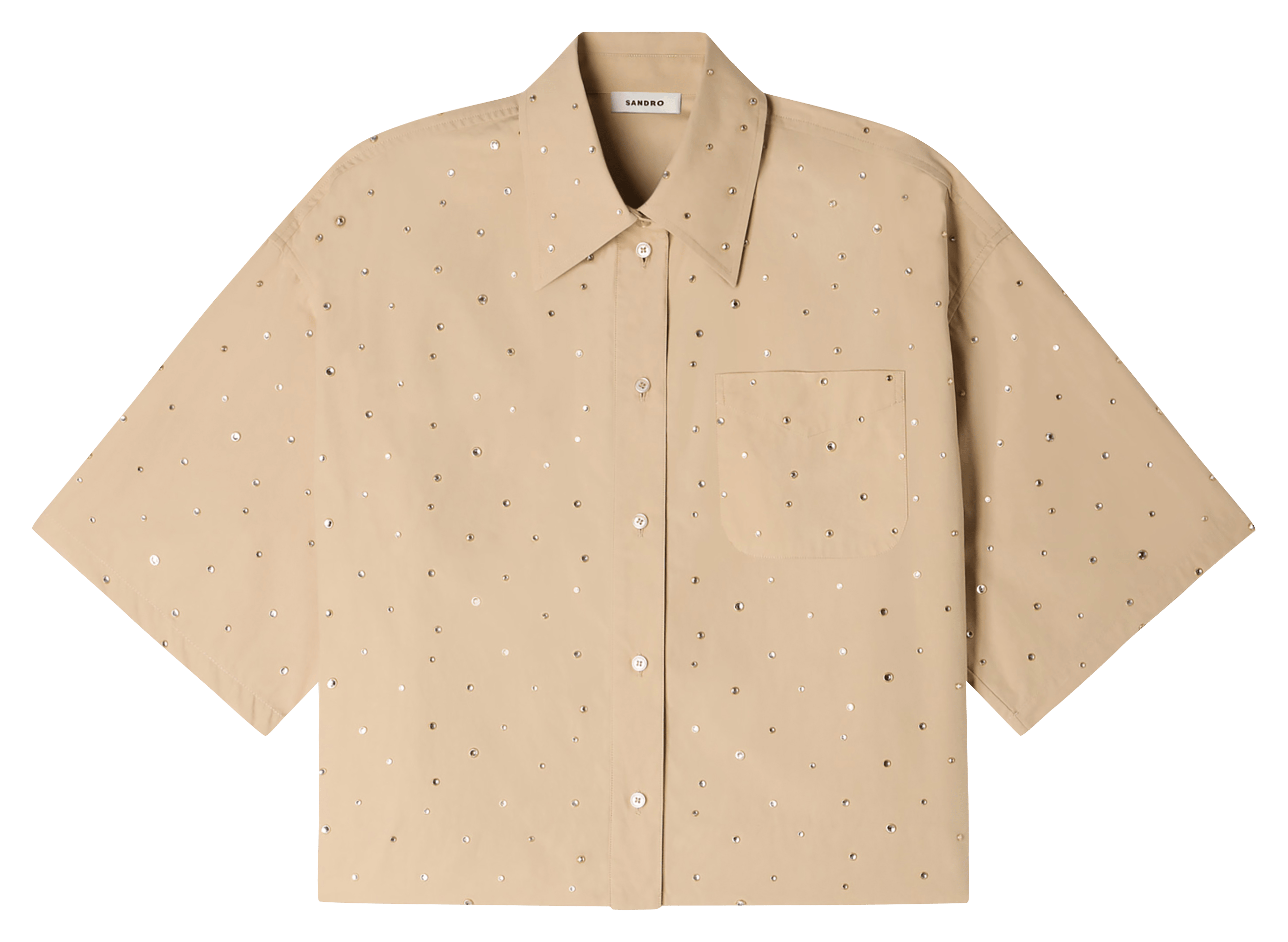 Chemise ample courte à strass SANDRO Beige