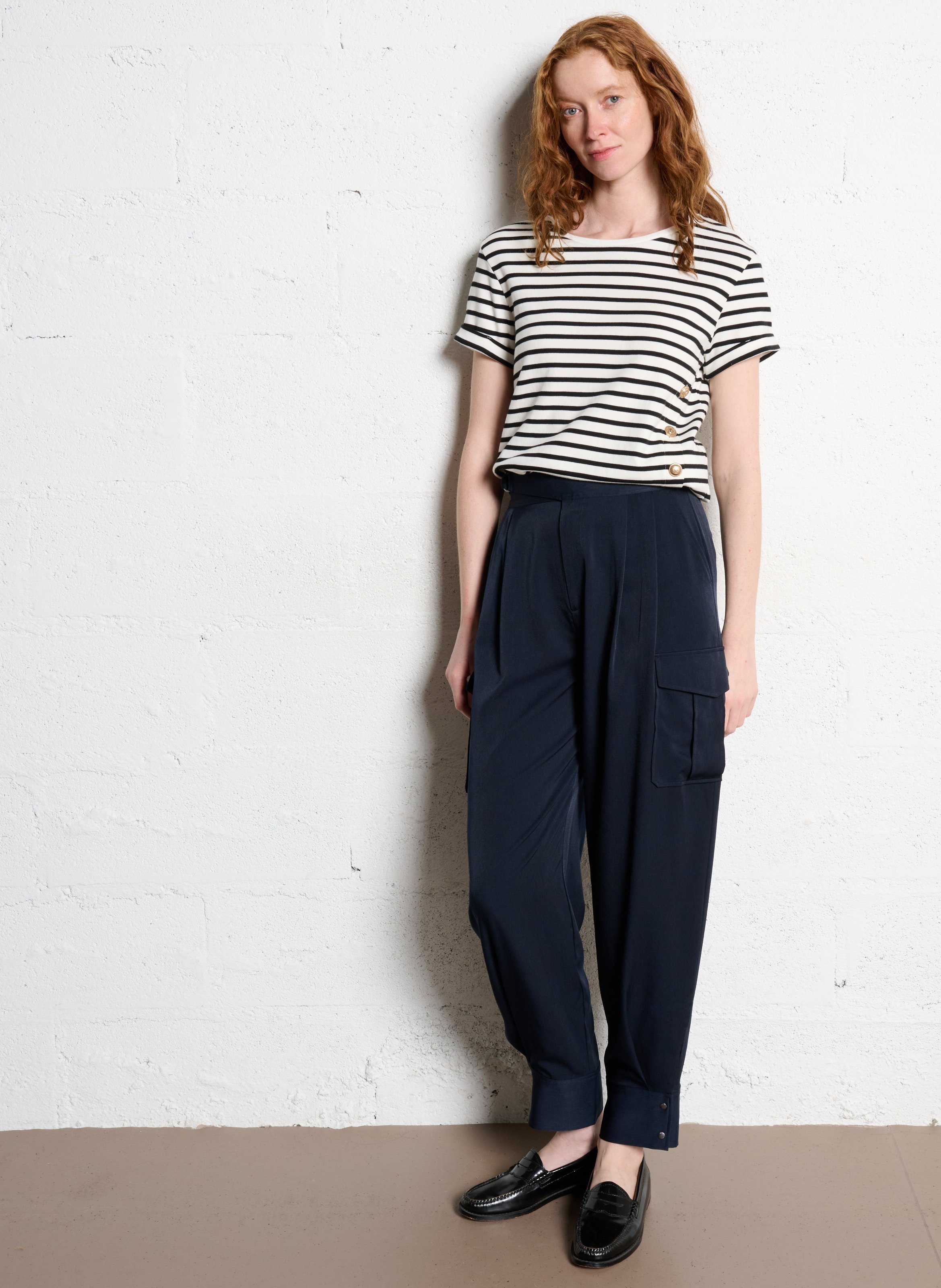 Pantalon large taille haute fluide IKKS Bleu