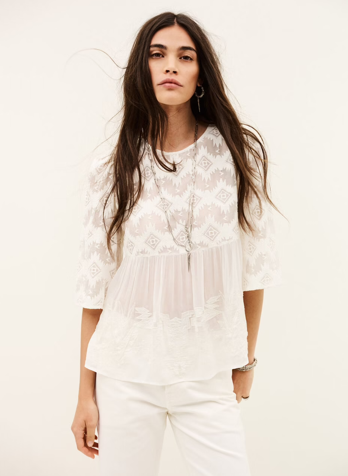 Top with 3/4 lace sleeves - Apollo BA&SH Beige