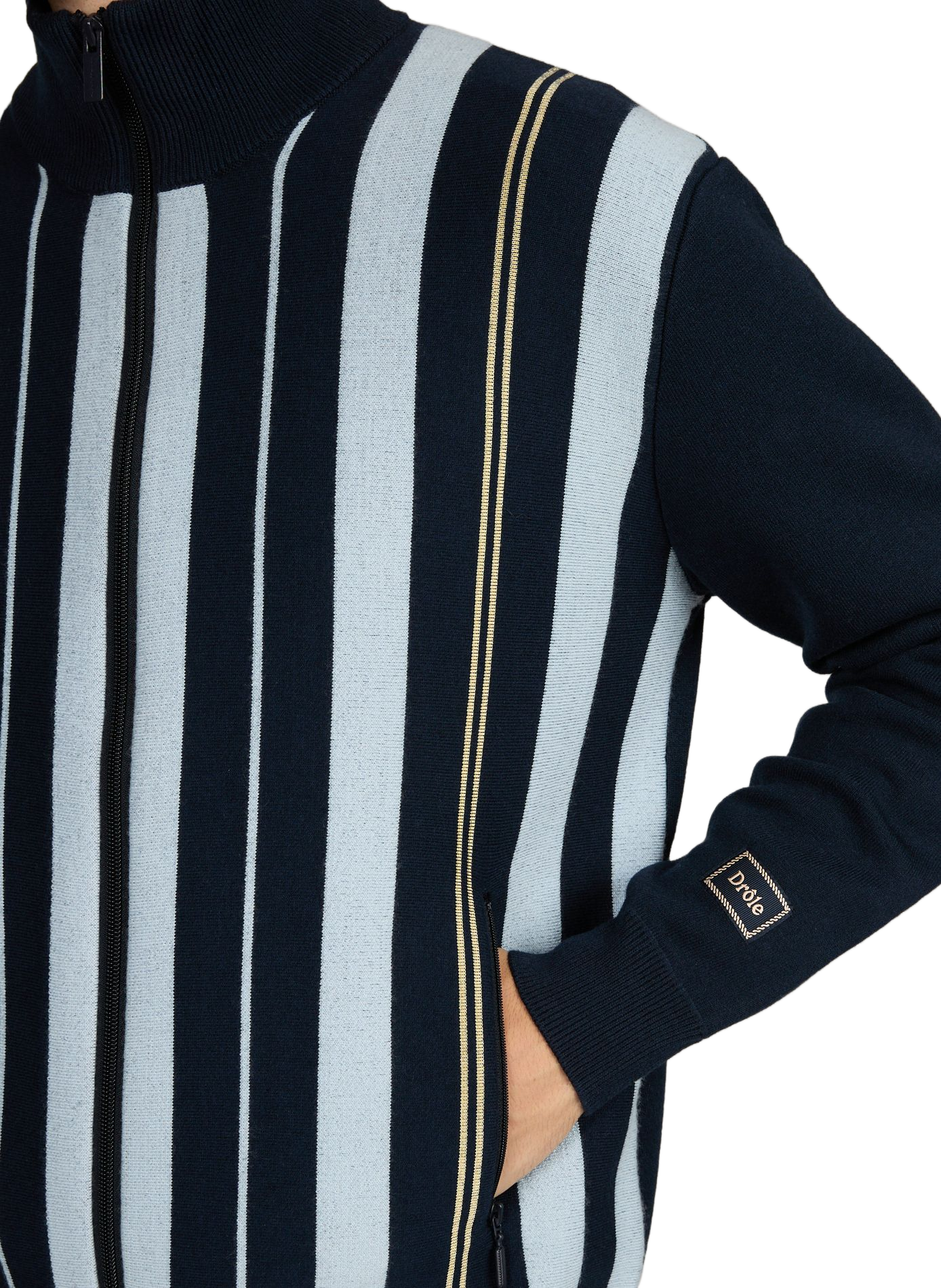 Striped wool and cotton zip-up cardigan | Blue DROLE DE MONSIEUR Men
