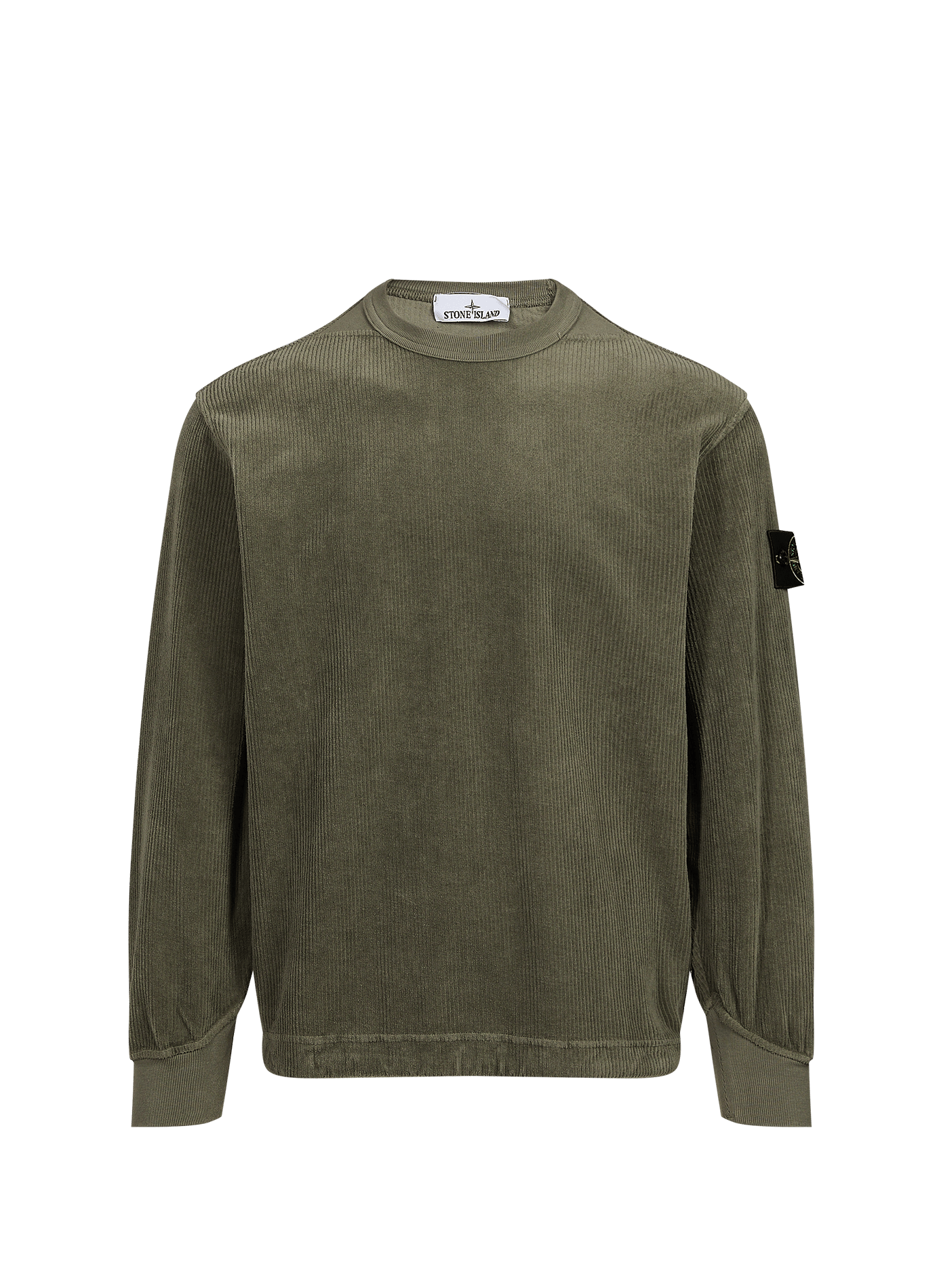Round neck sweatshirt in velvet STONE ISLAND Khaki