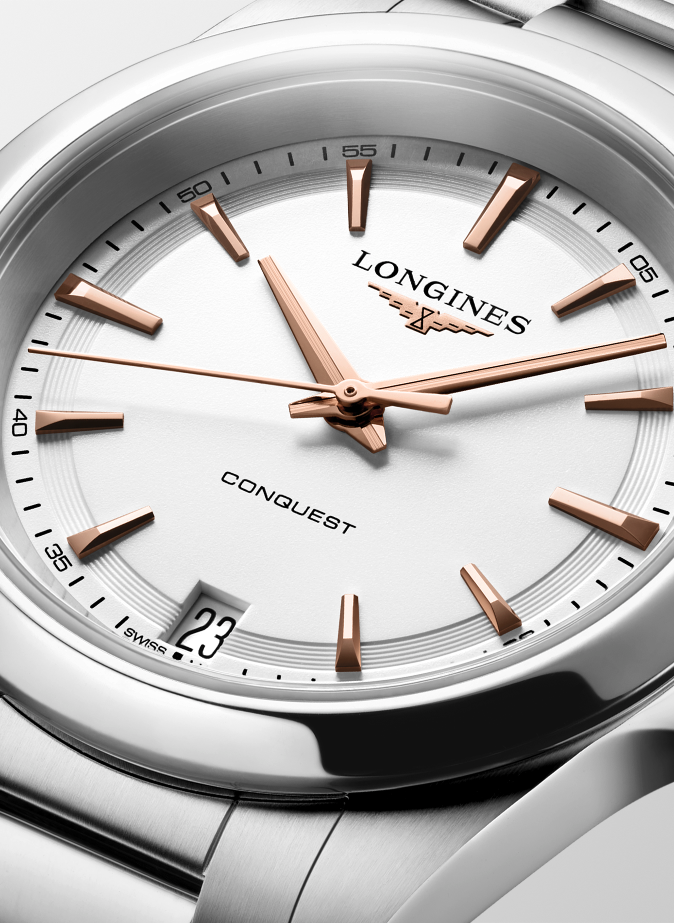 Montre qurartz Conquest 2023 en acier inoxydable LONGINES Blanc