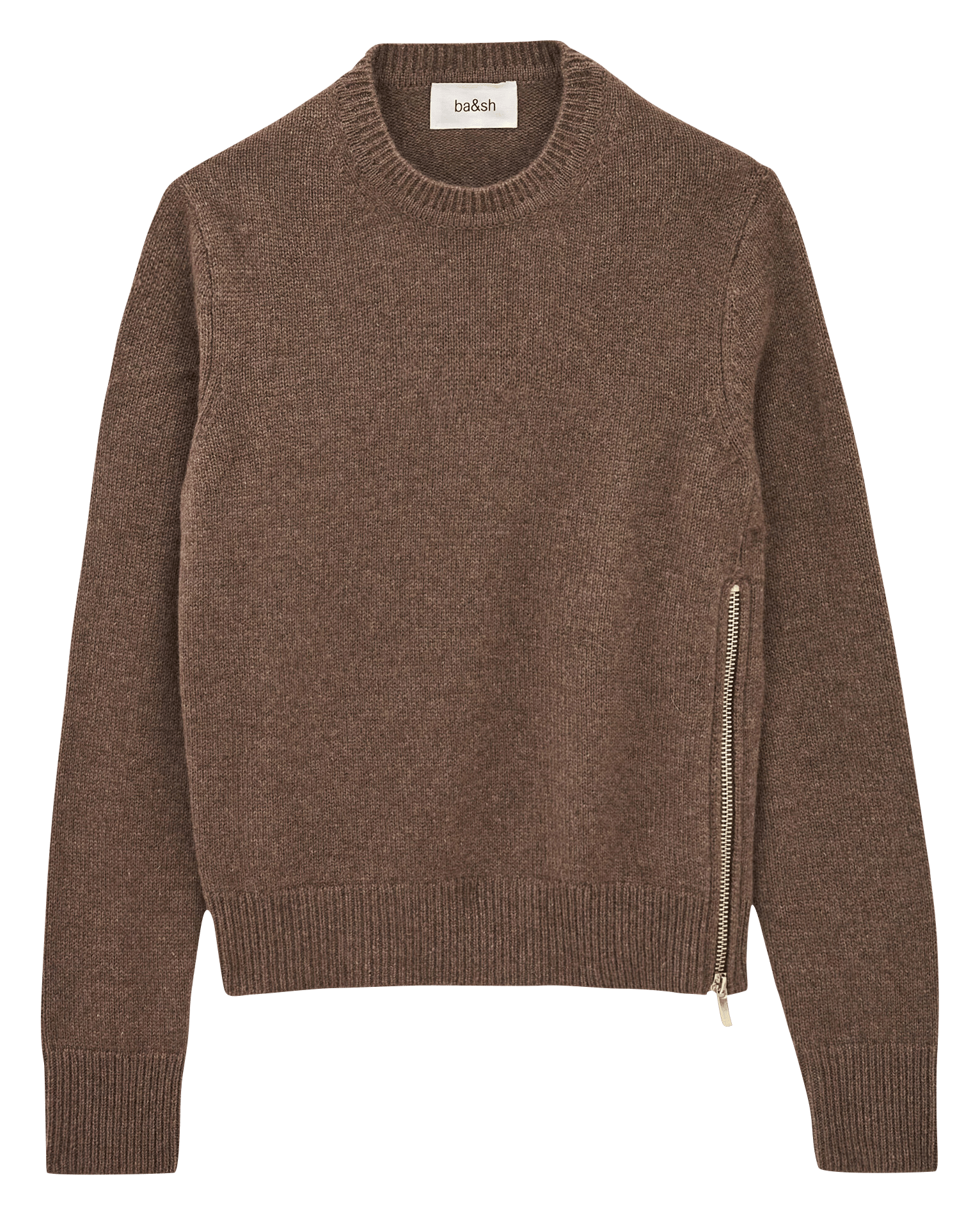 Pull droit col rond à zip en cachemire cheyla BA&SH Beige