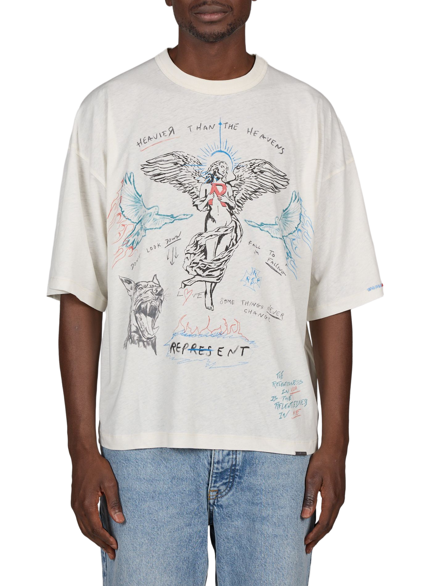 Bedrucktes T-Shirt mit Rundhalsausschnitt aus Baumwolle REPRESENT Weiss