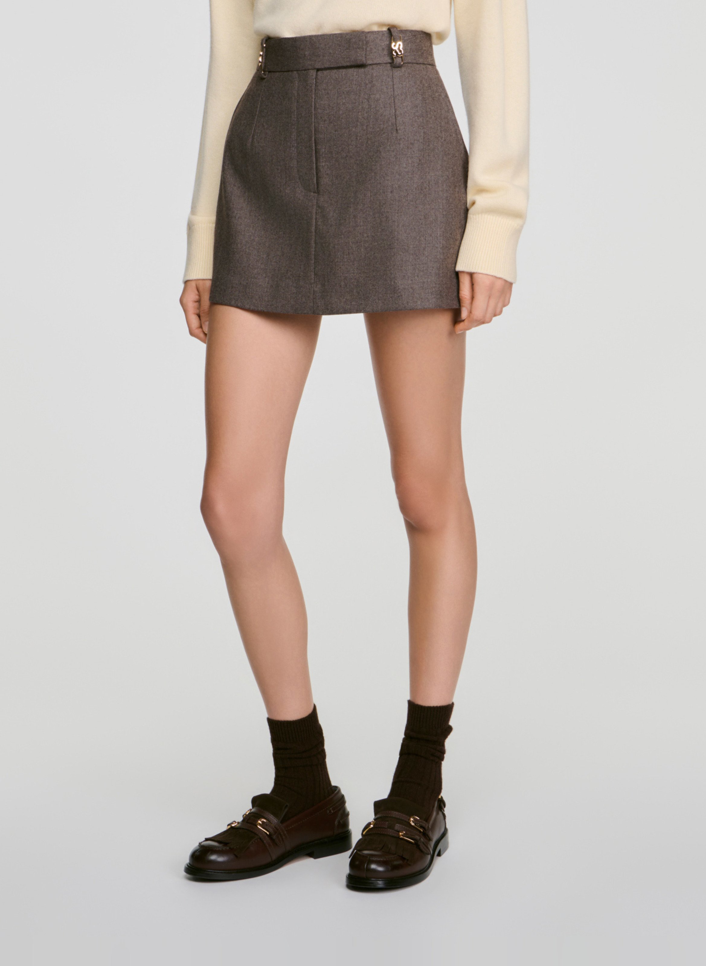 Jupe-short droite en laine SANDRO Beige