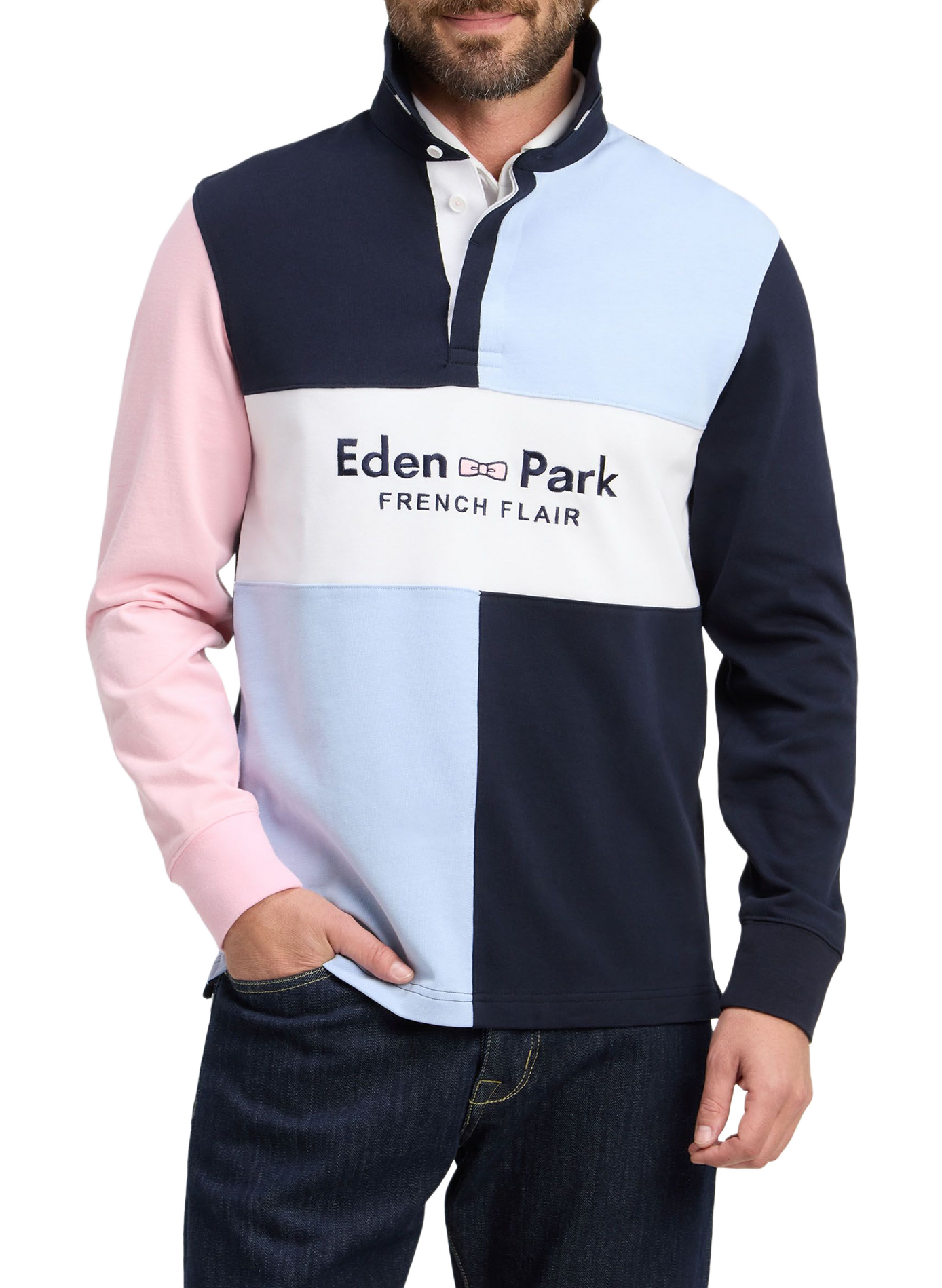Polo color-block à logo en coton EDEN PARK Blau