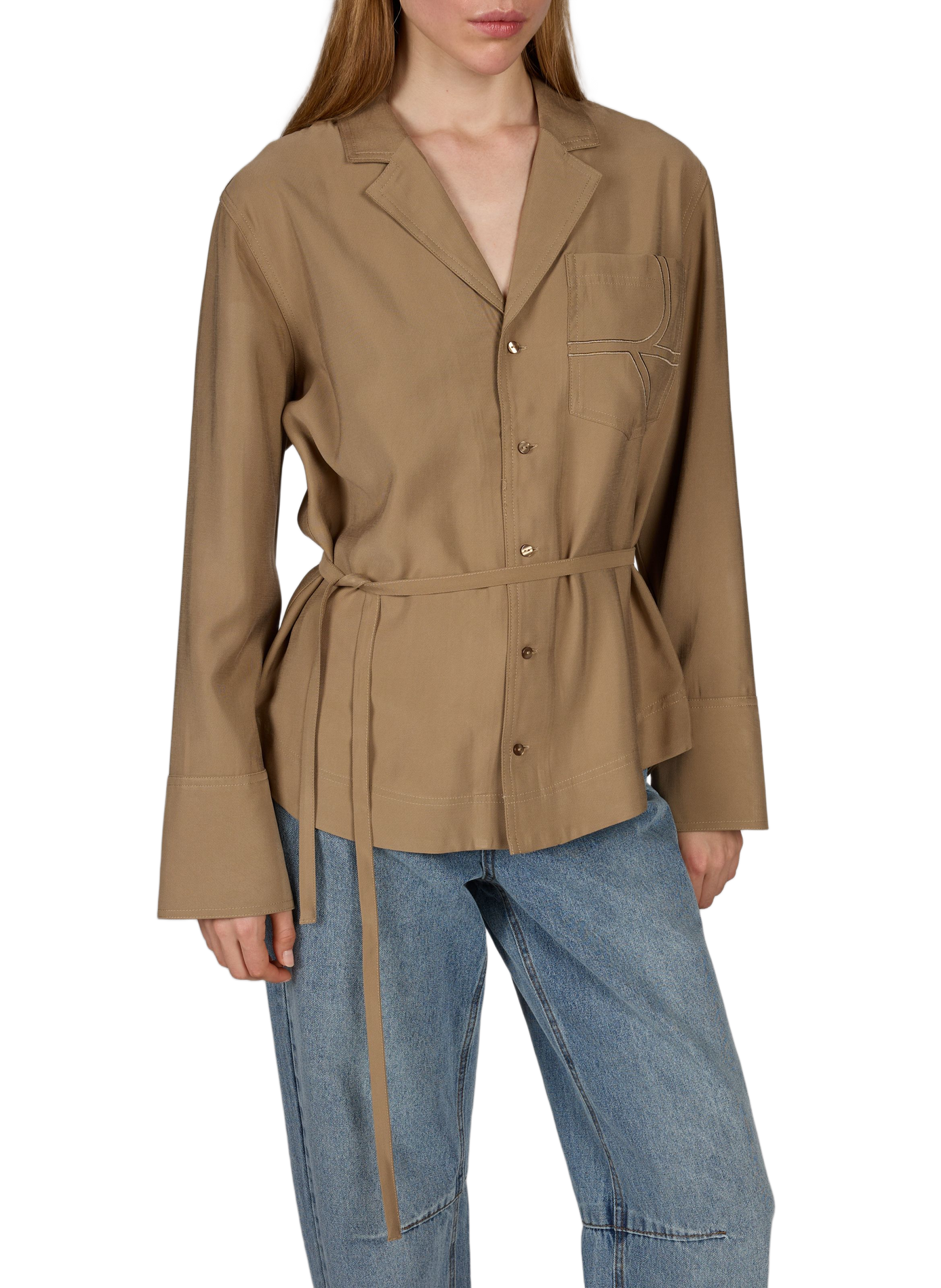 Weit geschnittene Hemdbluse mit Reverskragen ROUGE EDIT Beige