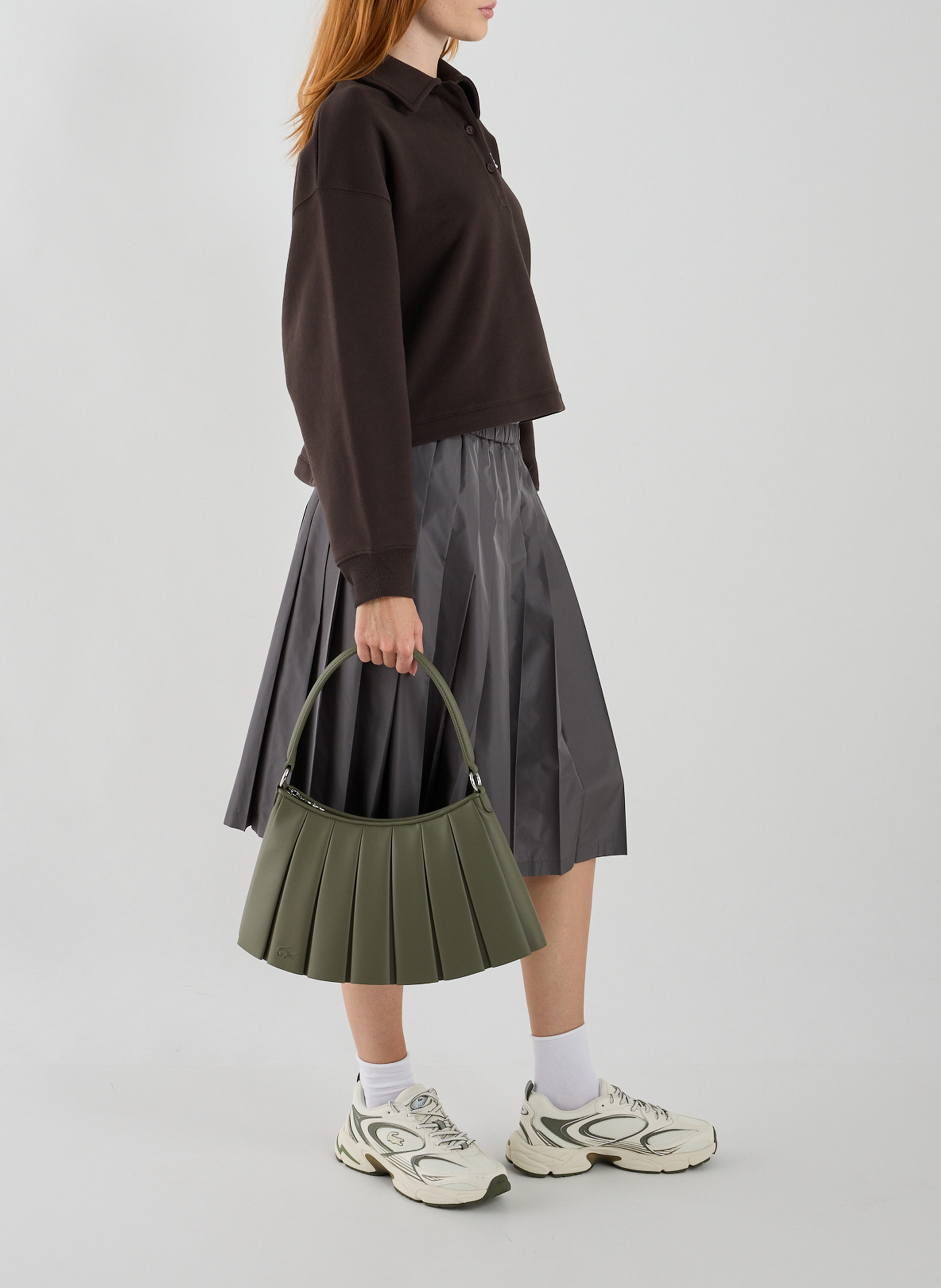 Sac moyen Lenglen plissé en cuir LACOSTE Kaki