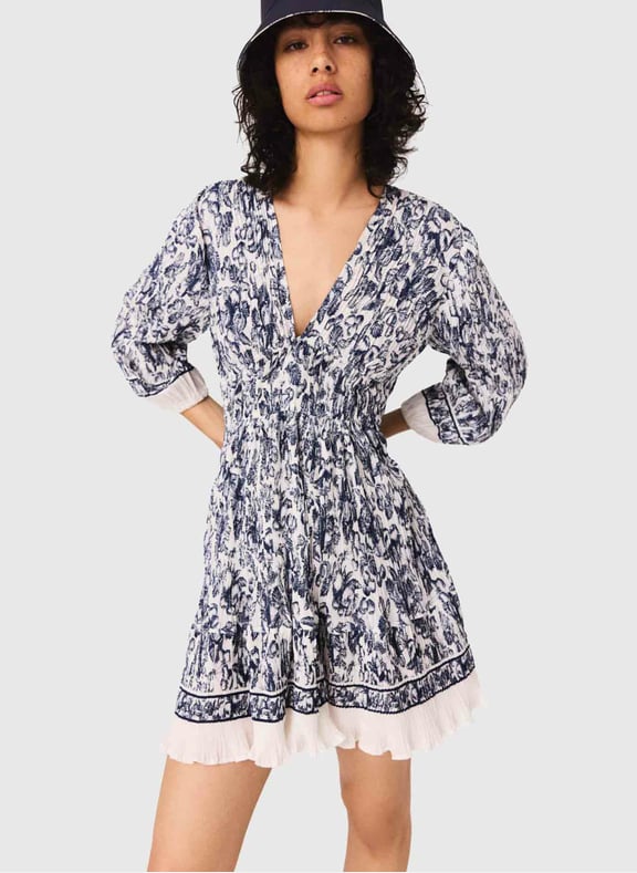 Robe courte col v à motifs Bleu by MAJE MAJE Robe courte col v à motifs Bleu