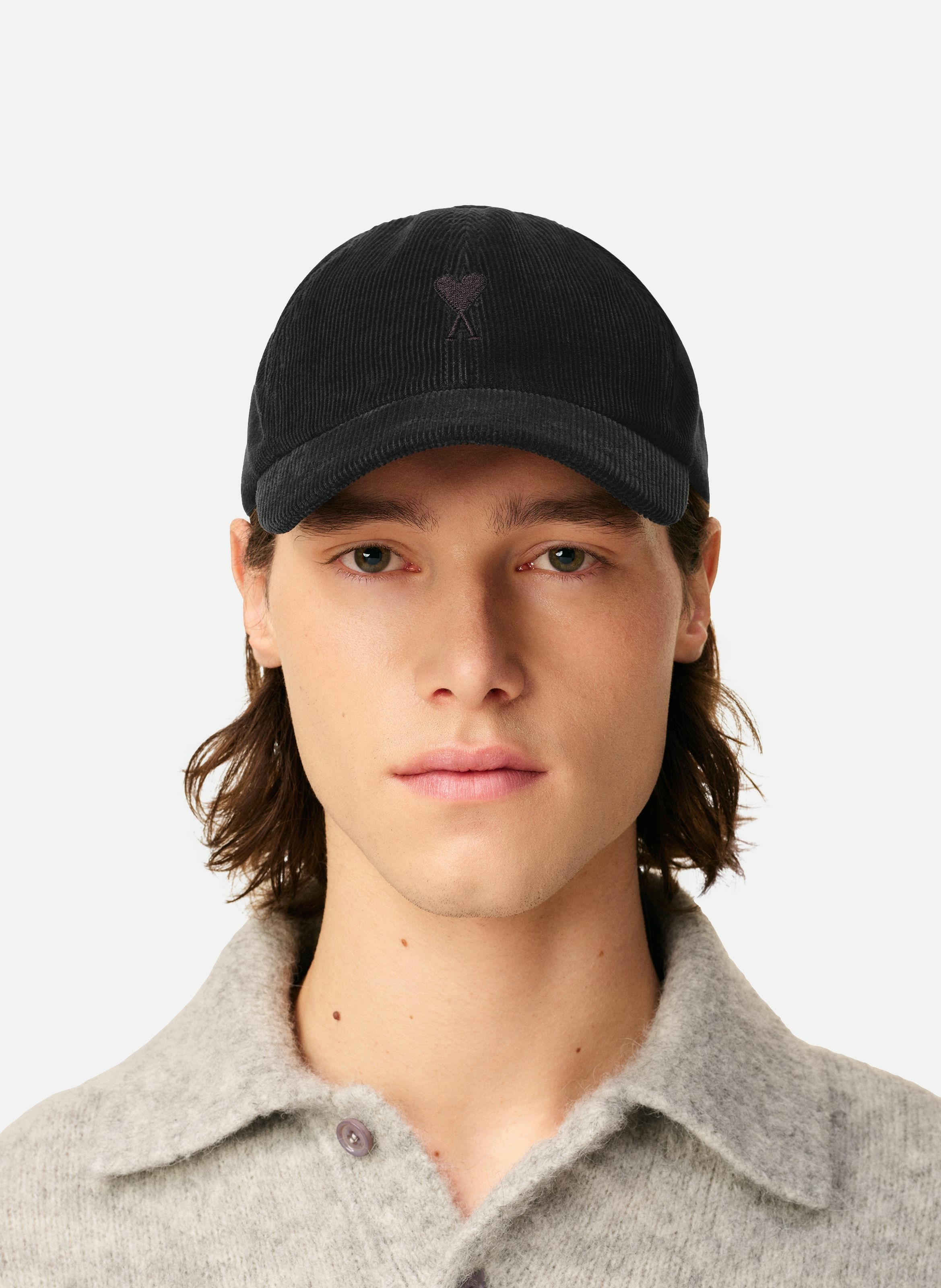Casquette broderie ami de coeur velours en coton unisexe AMI PARIS Gris