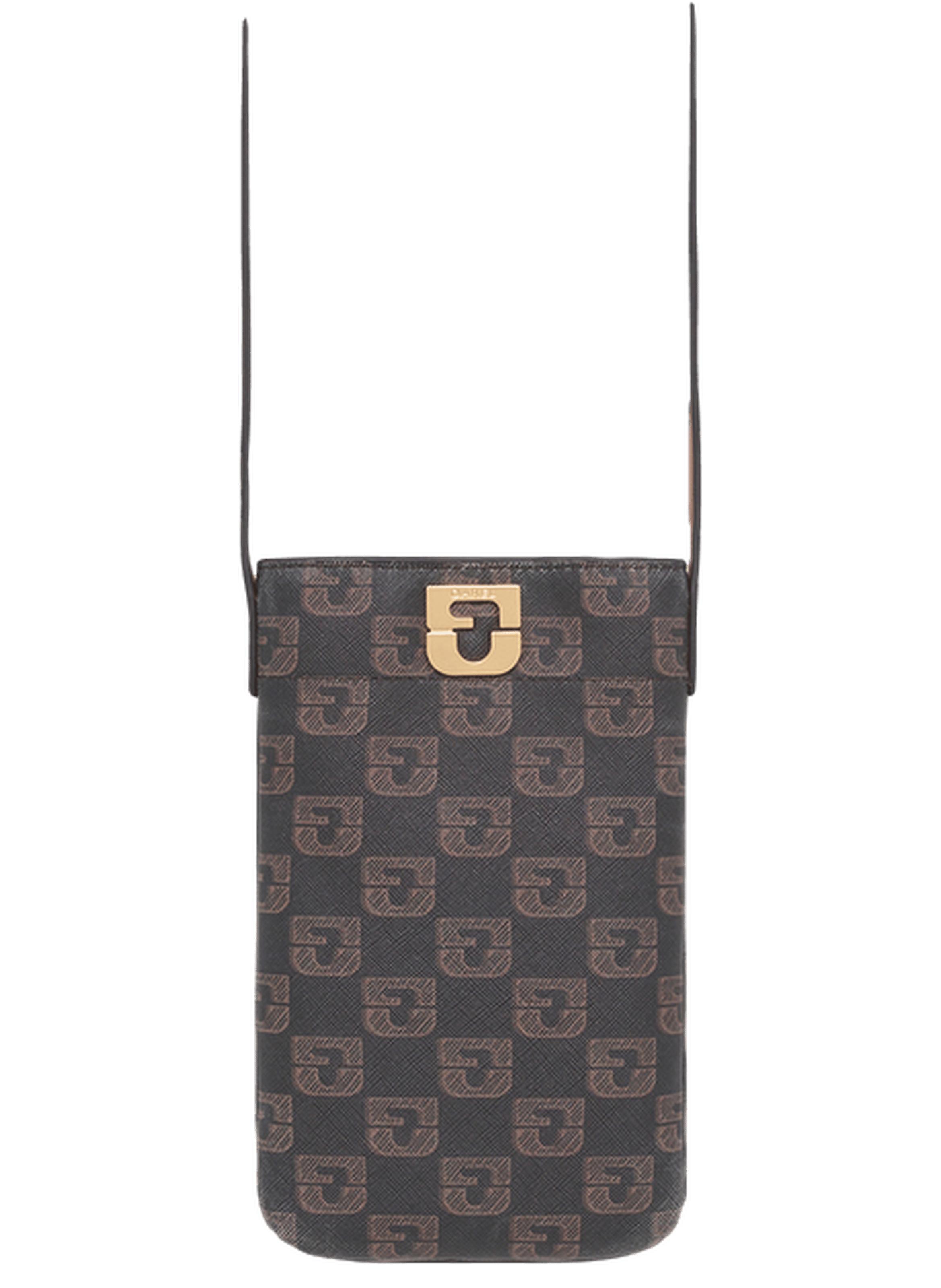 Porte téléphone en toile enduite monogrammée et cuir - ladyphone GERARD DAREL Marron