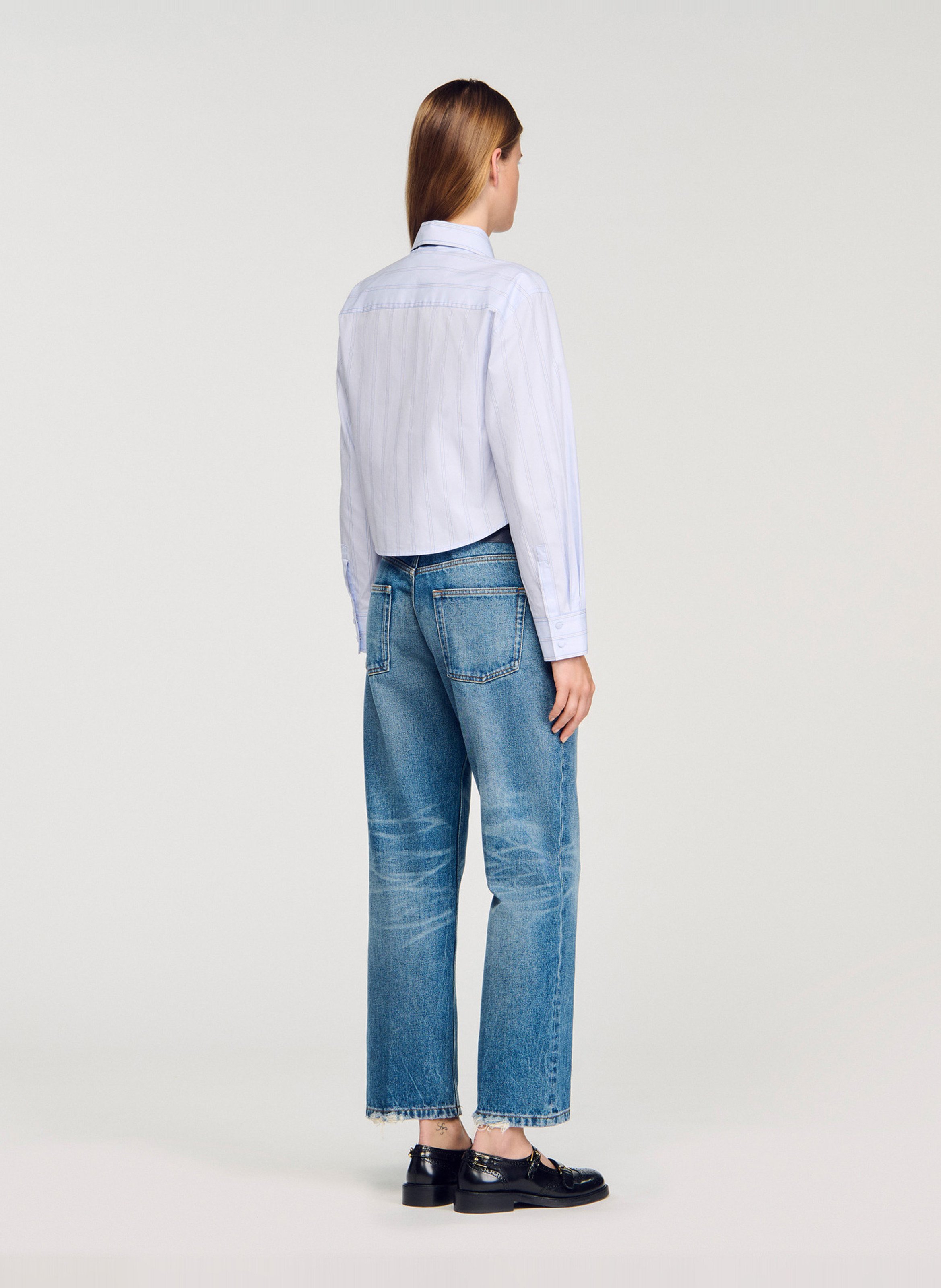 Chemise courte rayée à col cravate SANDRO Bleu