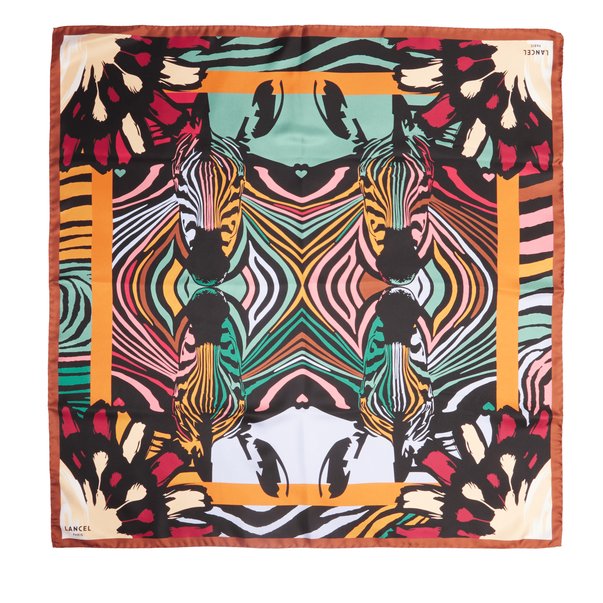 Carré de soie 90 cm motif zebra mania en soie LANCEL Noir