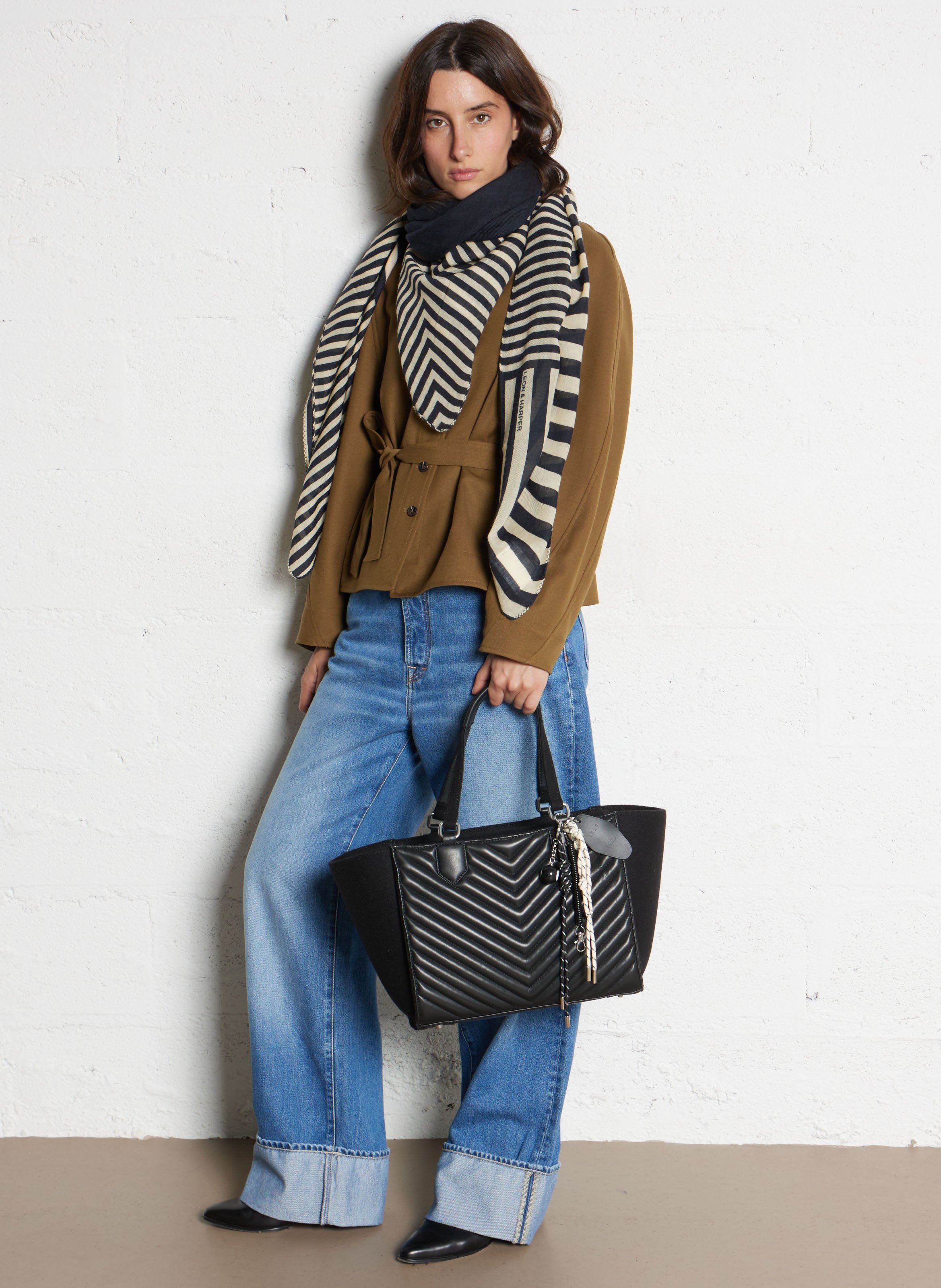 Cabas matelassage chevrons mix 1440 l IKKS Noir