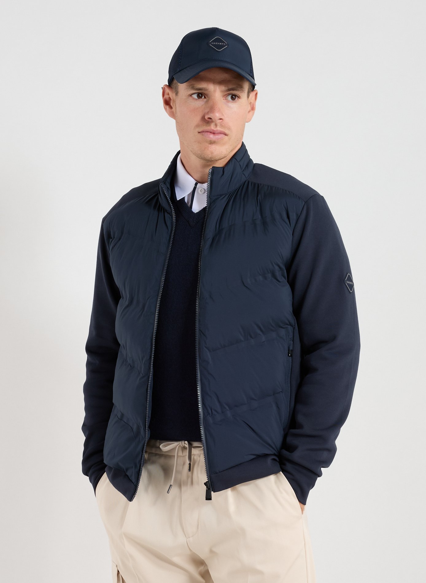 HACKETT Hybrid quilted jacket in blended cotton Blue