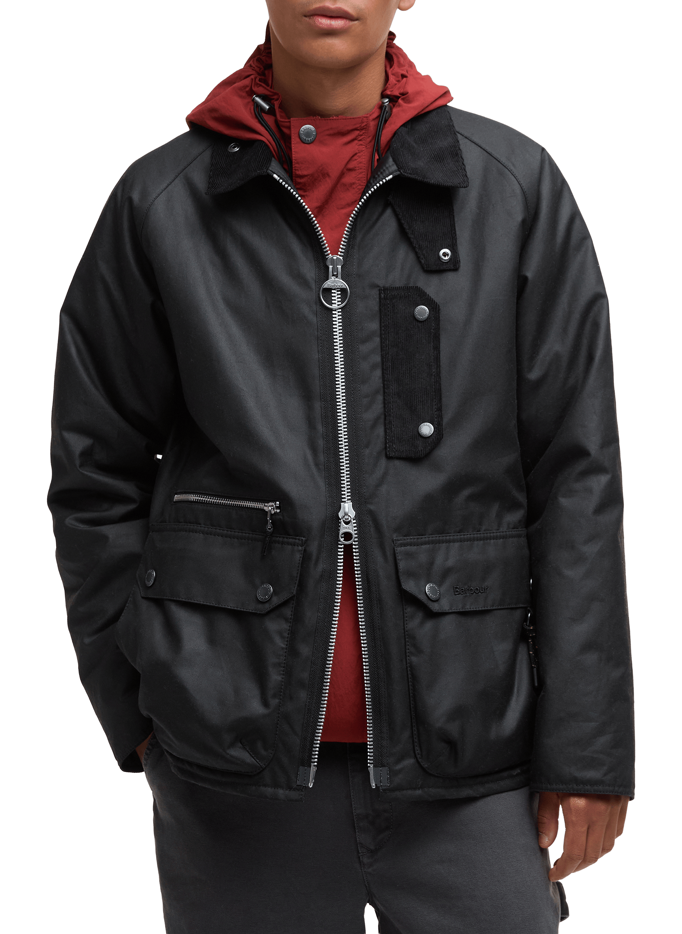 Veste zippée en coton ciré BARBOUR Noir