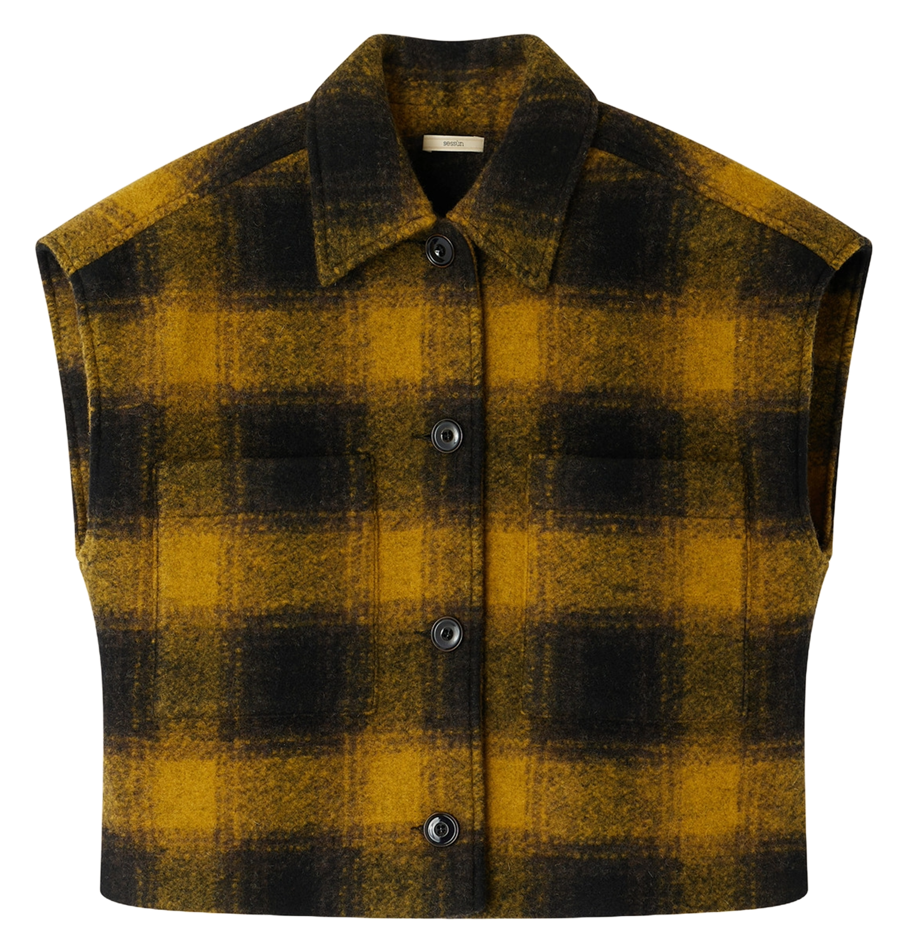 Veste col classique à carreaux en laine mélangée woodborn SESSUN Kaki